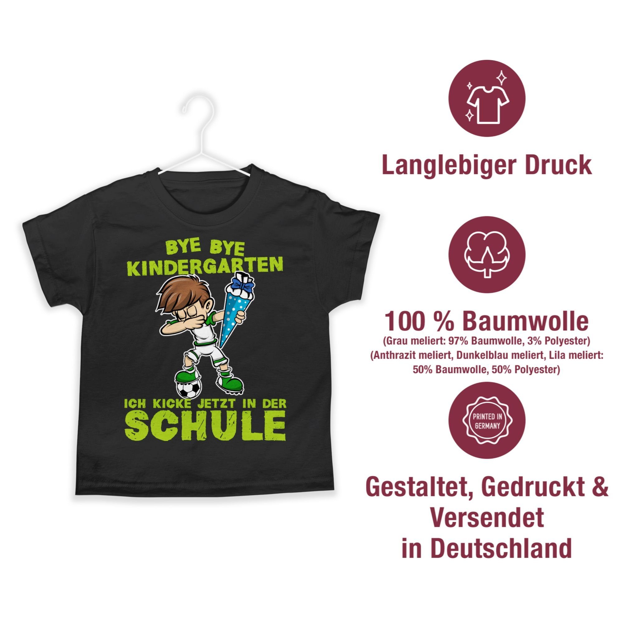 Shirtracer T-Shirt Bye Bye Kindergarten ich kicke jetzt in der Schule Dabbing Junge Fußba (1-tlg) Einschulung Junge Schulanfang Geschenke