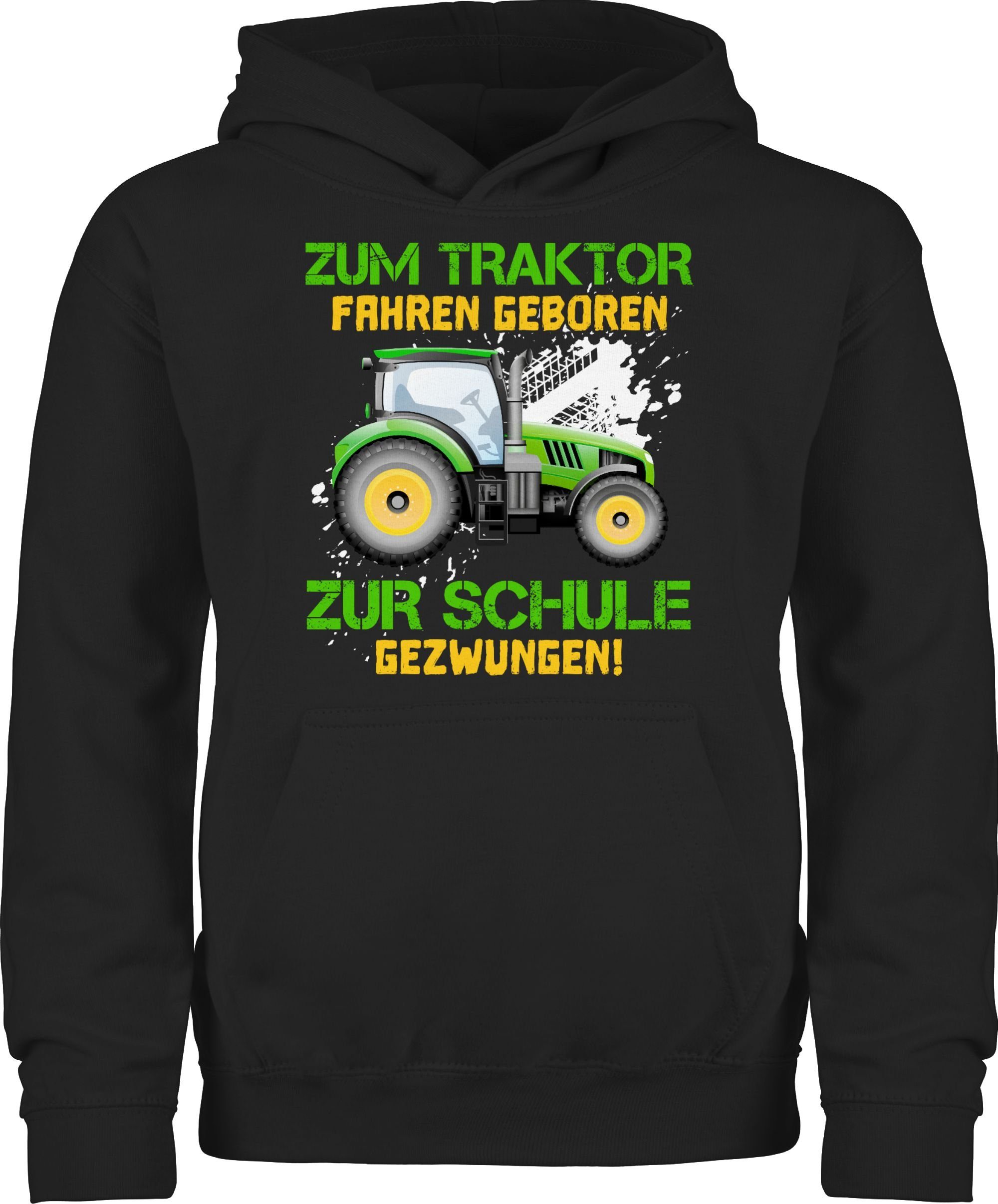 Baue Mädchen Hoodie gezwungen 1 geboren - Schwarz Shirtracer fahren Zum Kinder Einschulung Schule Landwirt Traktor zur