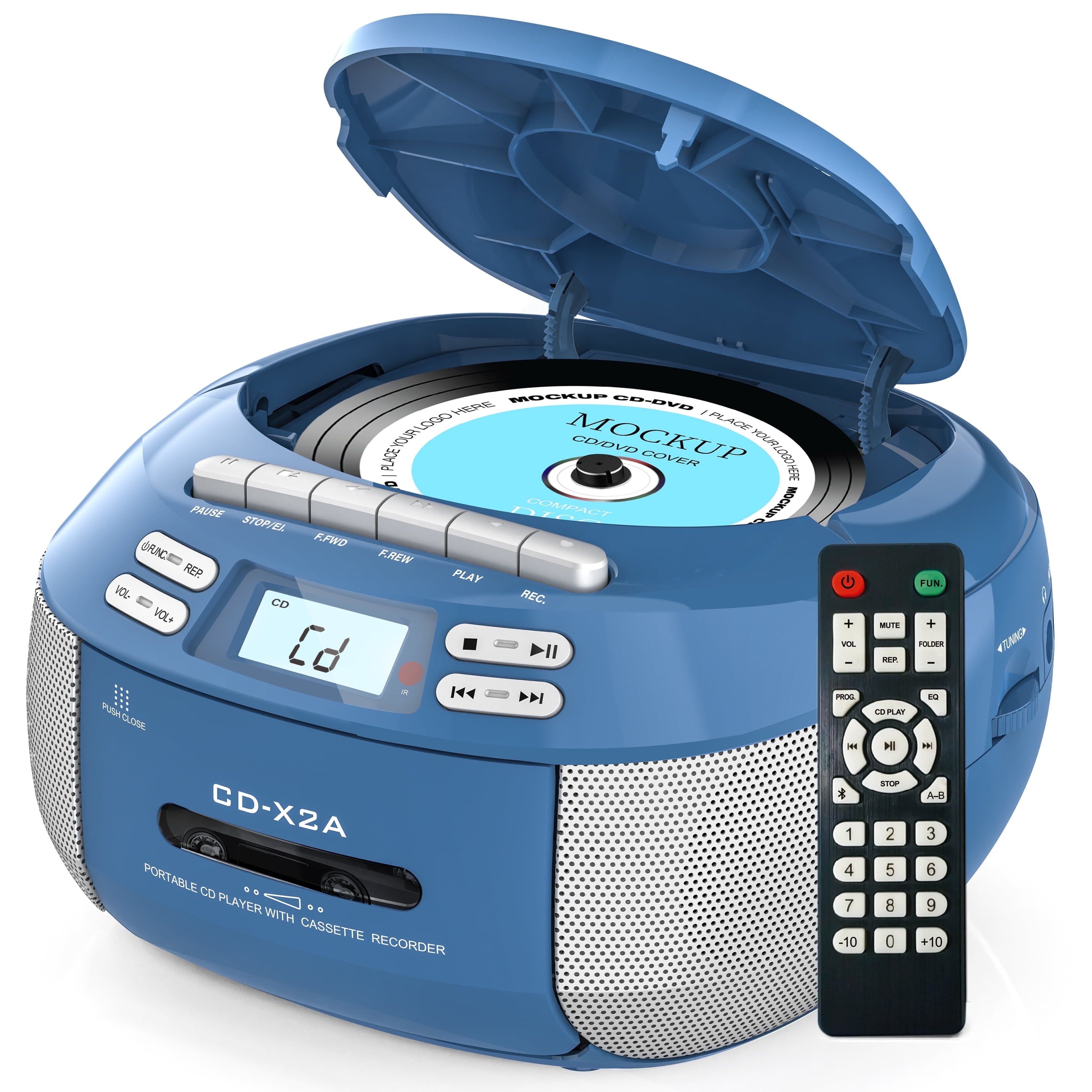 Greadio X2A Tragbarer CD-Player Kassettenrekorder mit Bluetooth FM Radio, blau tragbarer CD-Player (Bluetooth)