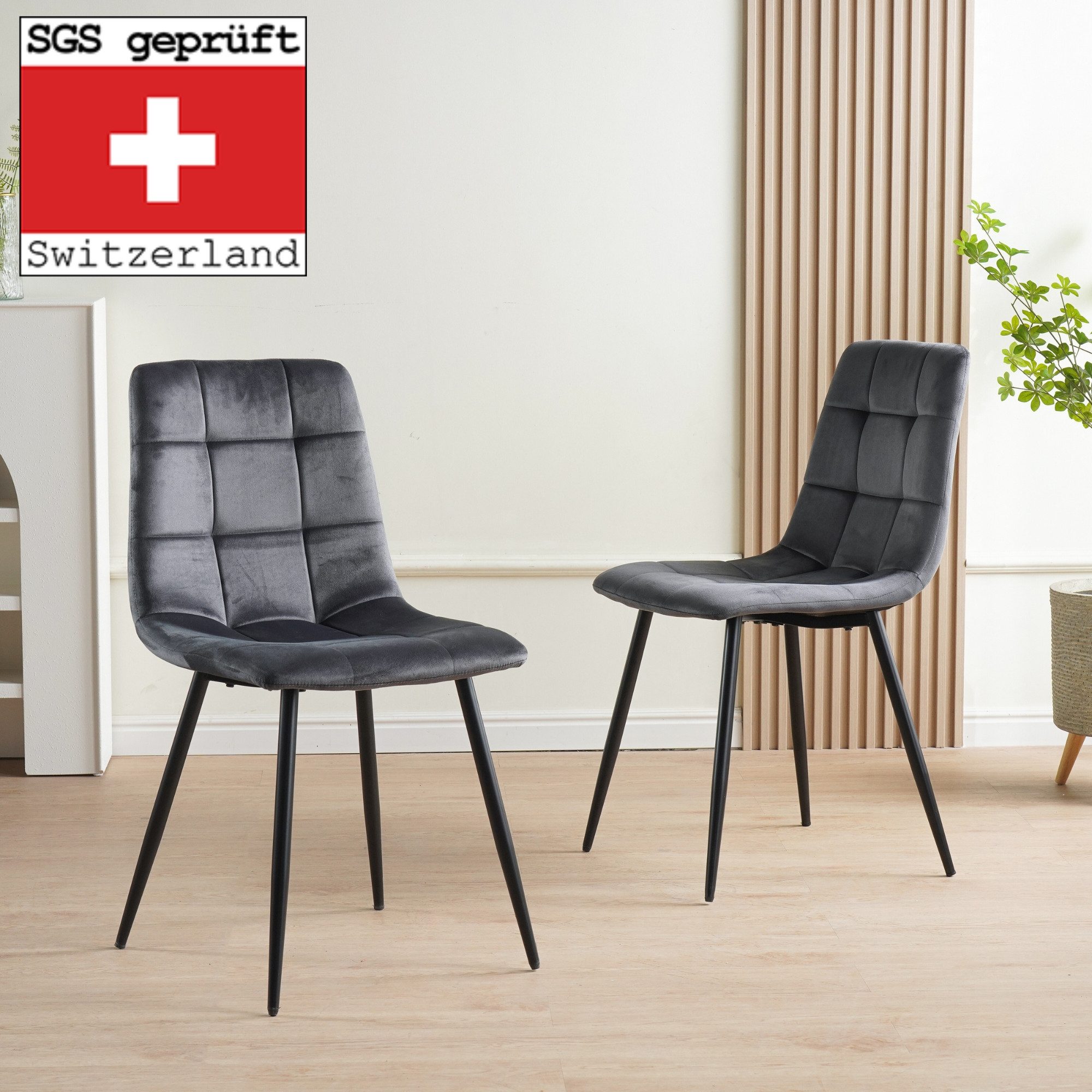 Albatros International Esszimmerstuhl Esszimmer Stühle 4 er Set BORA, Stuhl Stühle Esszimmerstühle, Küche (4er Set, Anthrazit Samt Bezug), Küchenstuhl Küchenstühle Essstühle für den Esstisch Ess Stühle