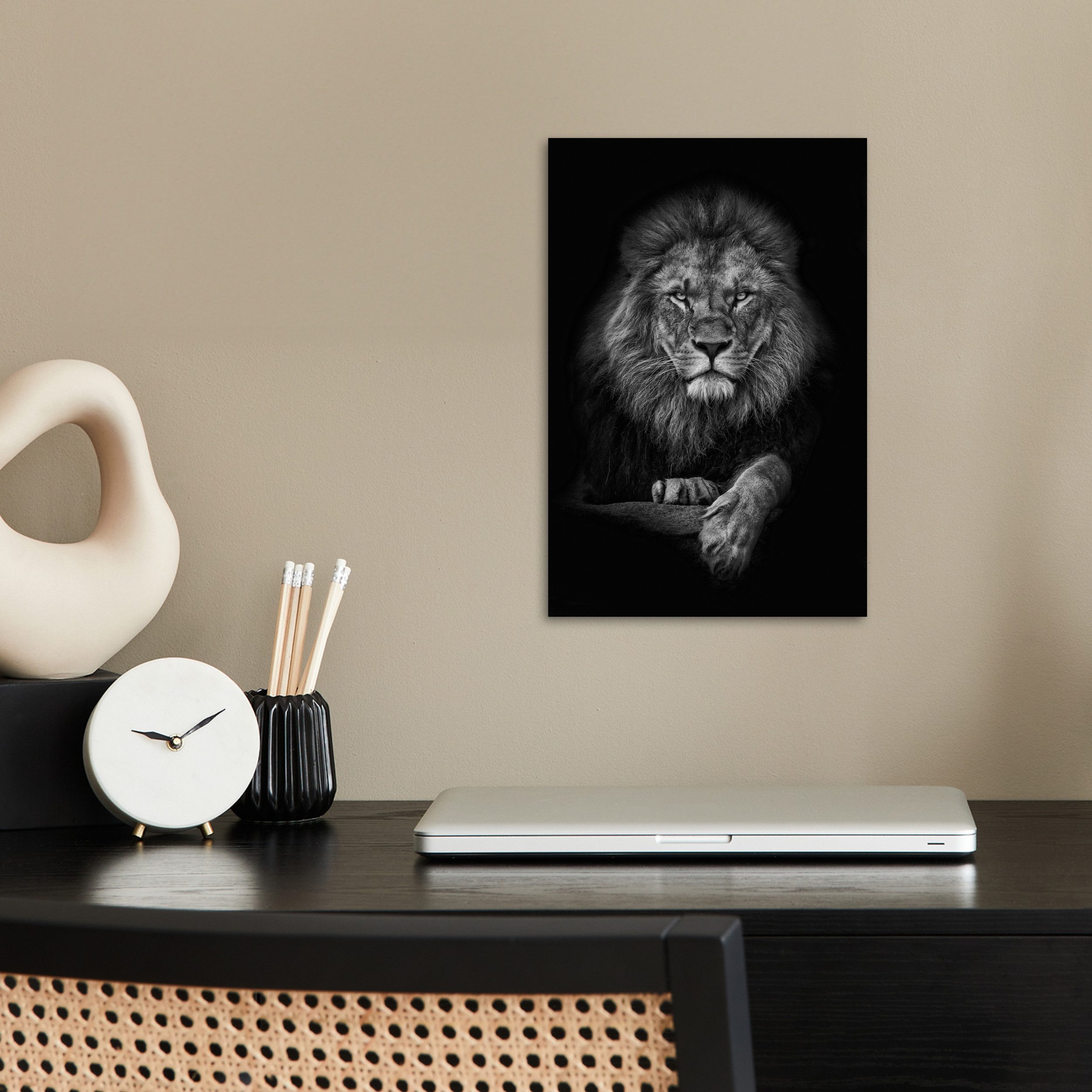 MuchoWow Poster Löwe - Tiere - Schwarz - Weiß, (1 St), Poster ohne Rahmen, Wandbild, Wandposter, 20x30 cm – Bild 2 von 5