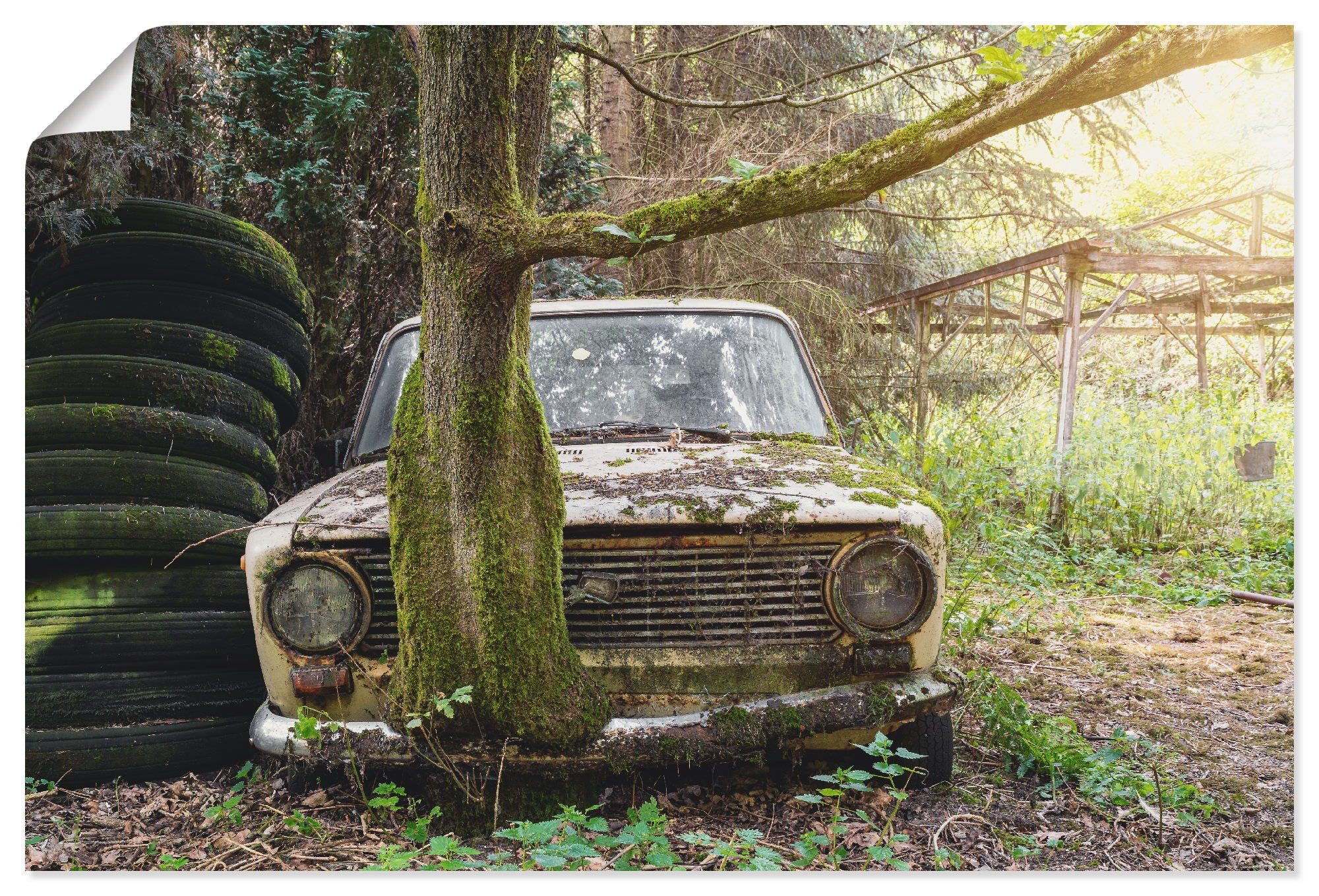 St), Auto in Artland Wandaufkleber Places Größen Lost Leinwandbild, als - Poster Wandbild oder Alubild, (1 versch. Lada- Rostlaube verlassen,