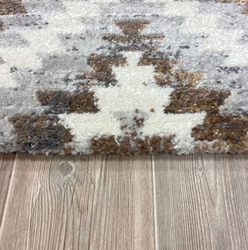 Designteppich Designer Wohnzimmer Teppich Palmas Teppich Rautenmuster Muster creme Gold, Carpetilla, Rechtzeitig, Höhe: 10 mm, Wohnzimmer, Kurzflor