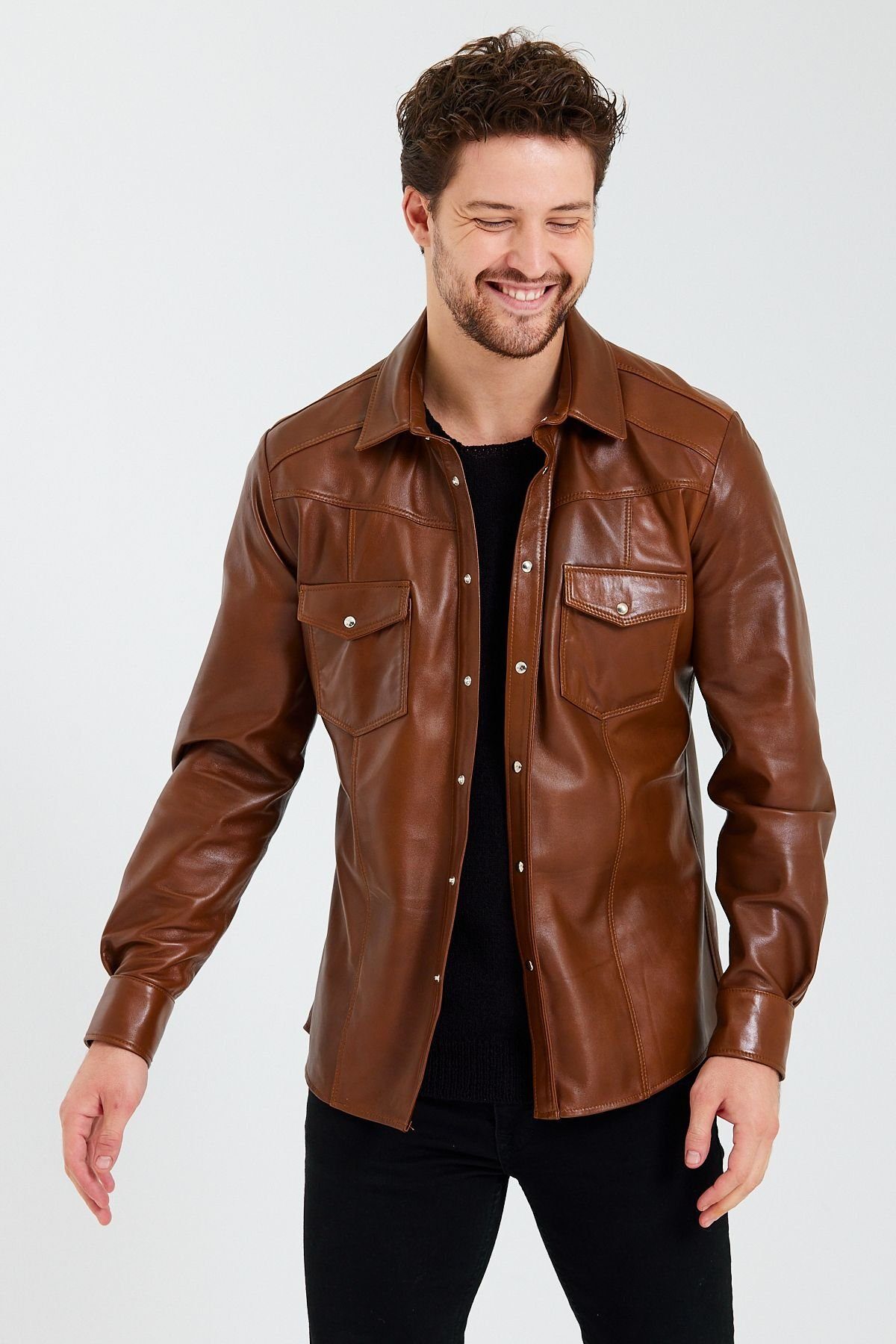 Druckknopfverschluss Lederjacke Tomson mit Ron BROWN