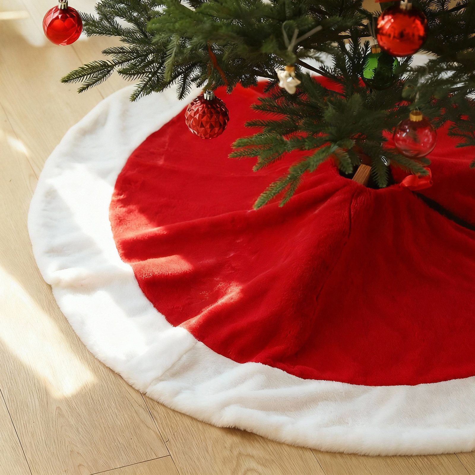 Salcar Weihnachtsbaumdecke Baumteppich Weihnachten Weihnachtsdeko Baumrock Rund Plüsche Rot Weiß, Weihnachtsbaumdecke, Christbaumschmuck, Christbaumdecke für Geschenke