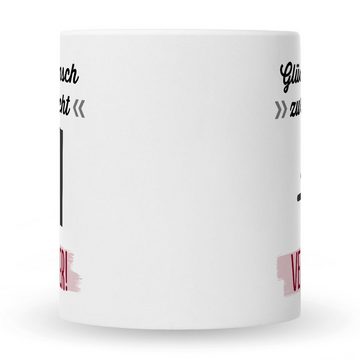 GRAVURZEILE Tasse mit Spruch - Glückwunsch zur Flucht, Keramik, Farbe: Weiß