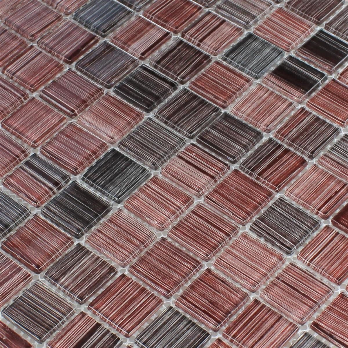 Mosafil Mosaikfliesen Glasmosaik Fliesen Lafayette Gestreift, Glas 32.700x30.200, schwarz-rot, Verlegefertig auf ein Netz geklebt - Frostsicher - Wasserdicht -