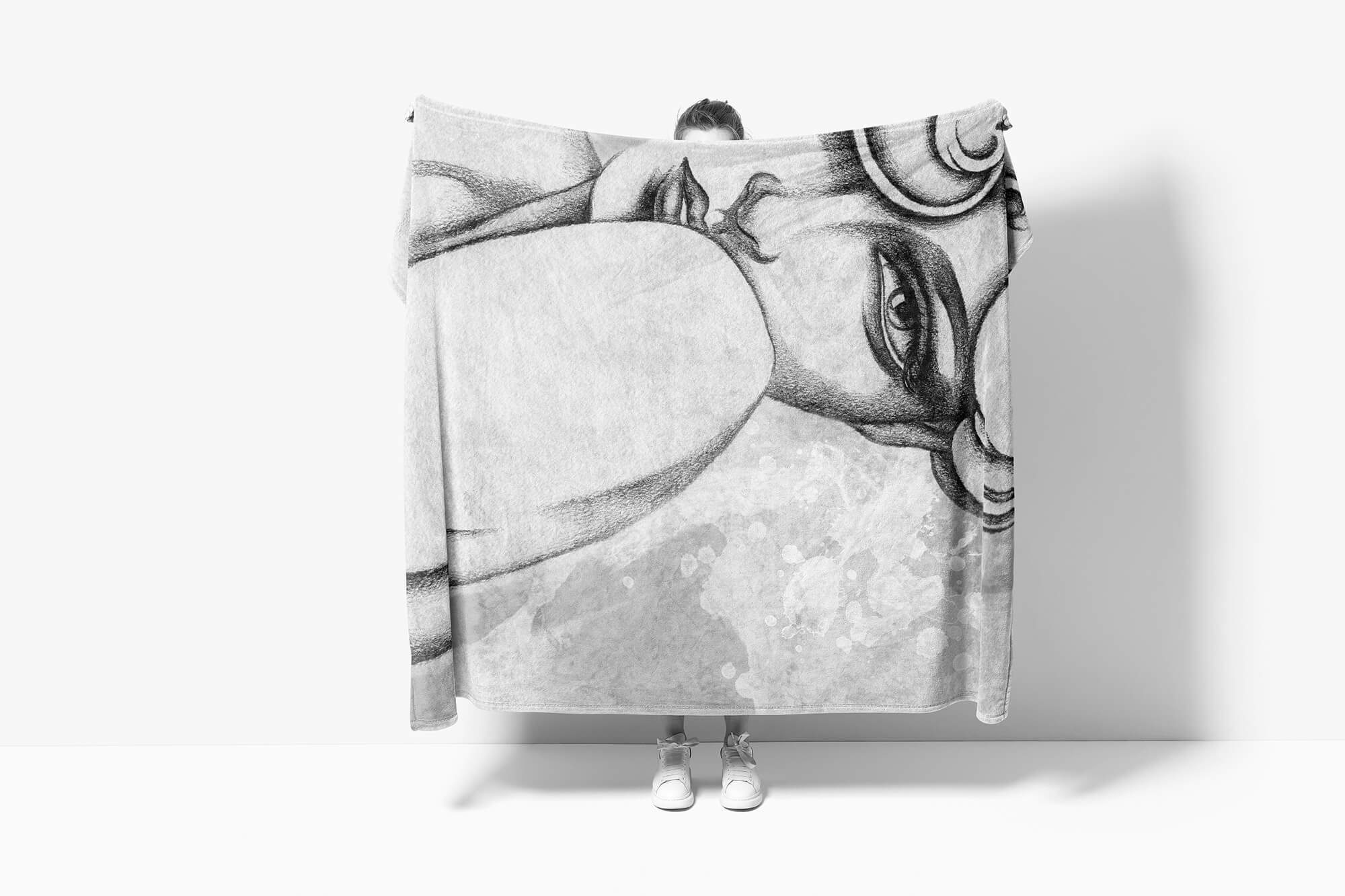 Handtücher mit Porträt Kuscheldecke Sinus Frauen Art Handtuch Abs, Saunatuch Baumwolle-Polyester-Mix (1-St), Fotomotiv Strandhandtuch Handtuch