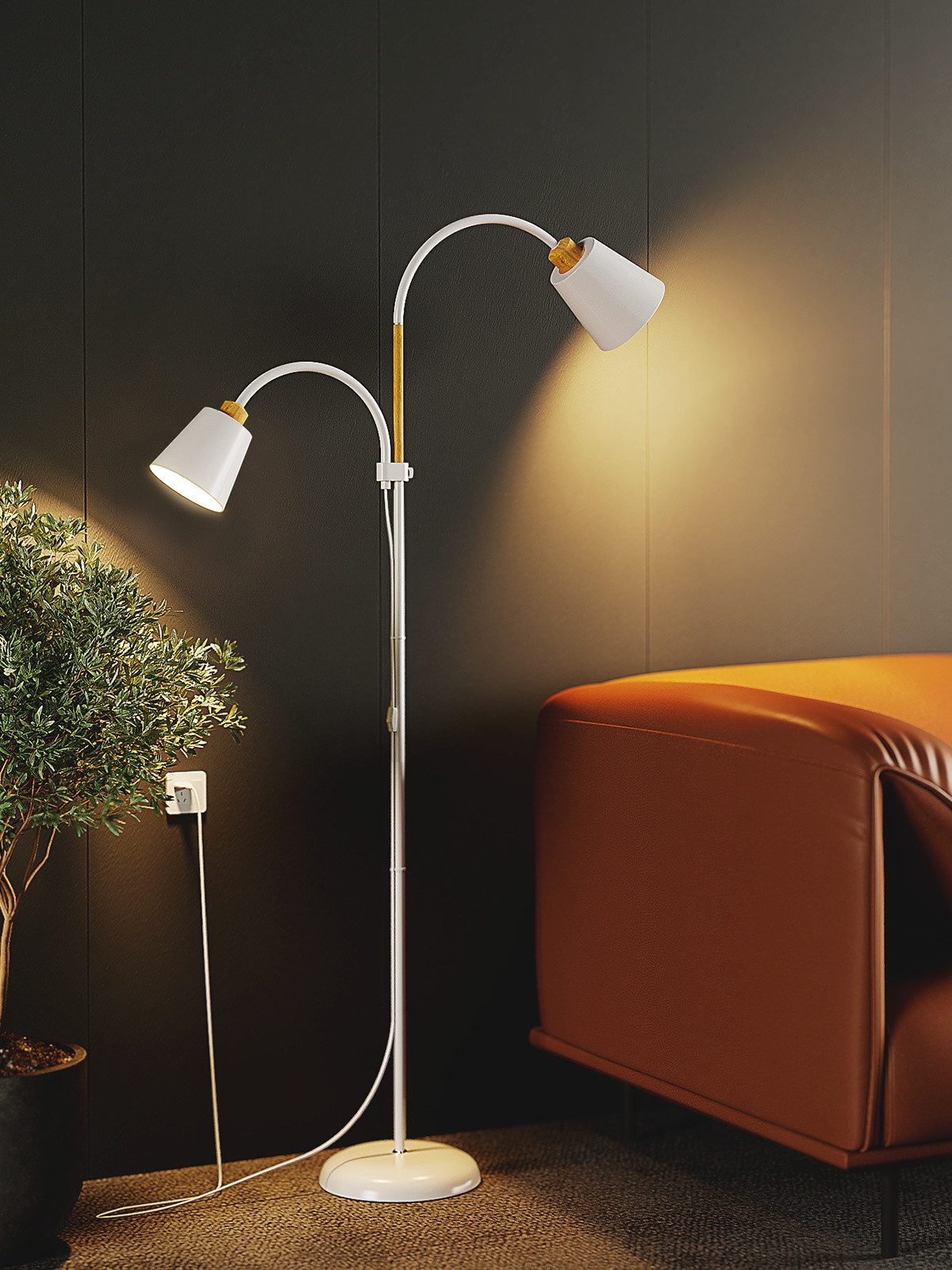 LED Stehlampe 360° drehbare Lampe mit 2 Leuchtenköpfen, Höhe 159 cm, Weiß
