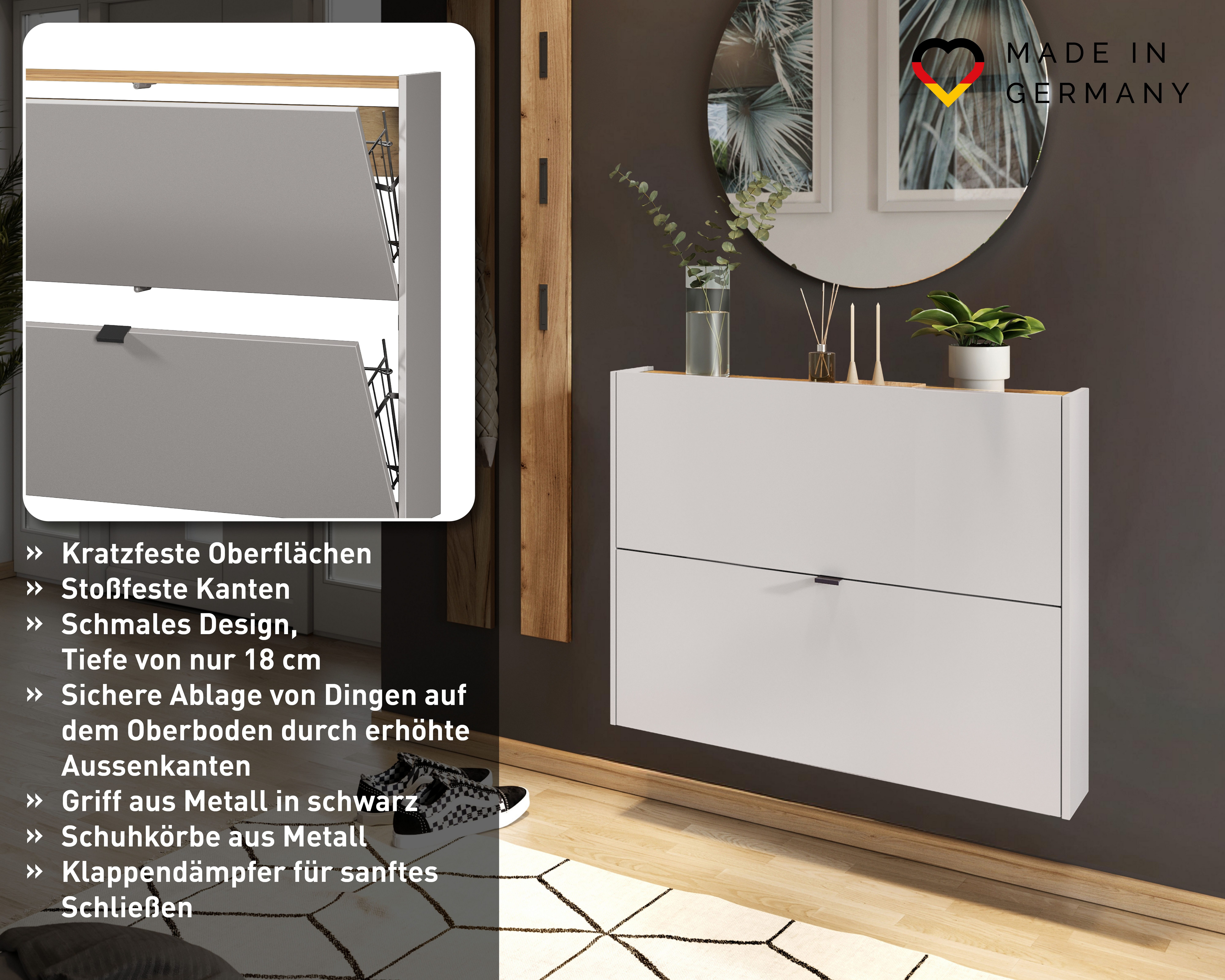 GERMANIA Garderoben-Set GW-Ameca, (3-St), Garderoben-Set bestehend aus Schuhschrank, Spiegel & Garderobenpaneel