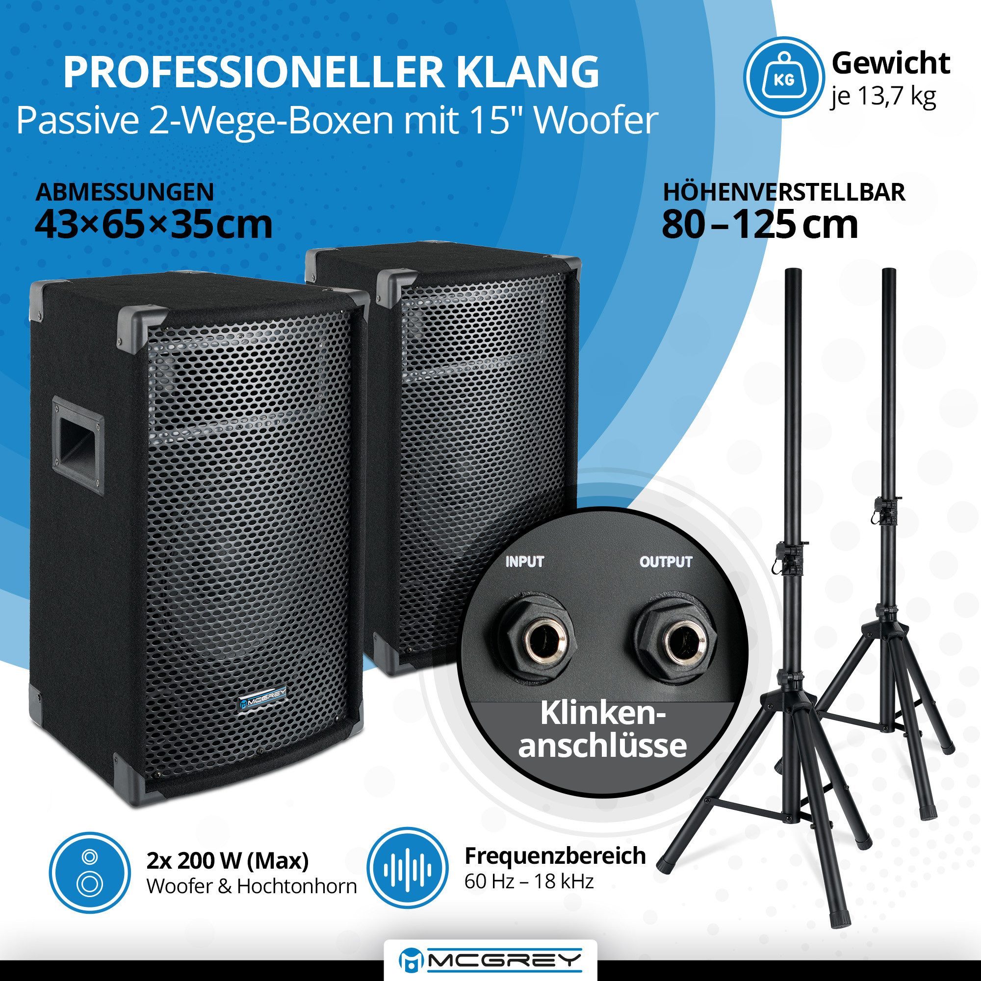McGrey BP-215 Bandpack PA-Anlage Lautsprechersystem (Bluetooth, 150 W, inkl. 4-Kanal Powermixer - USB/SD-Slot - Mikrofon, Kabel & Stative) – Bild 5 von 5
