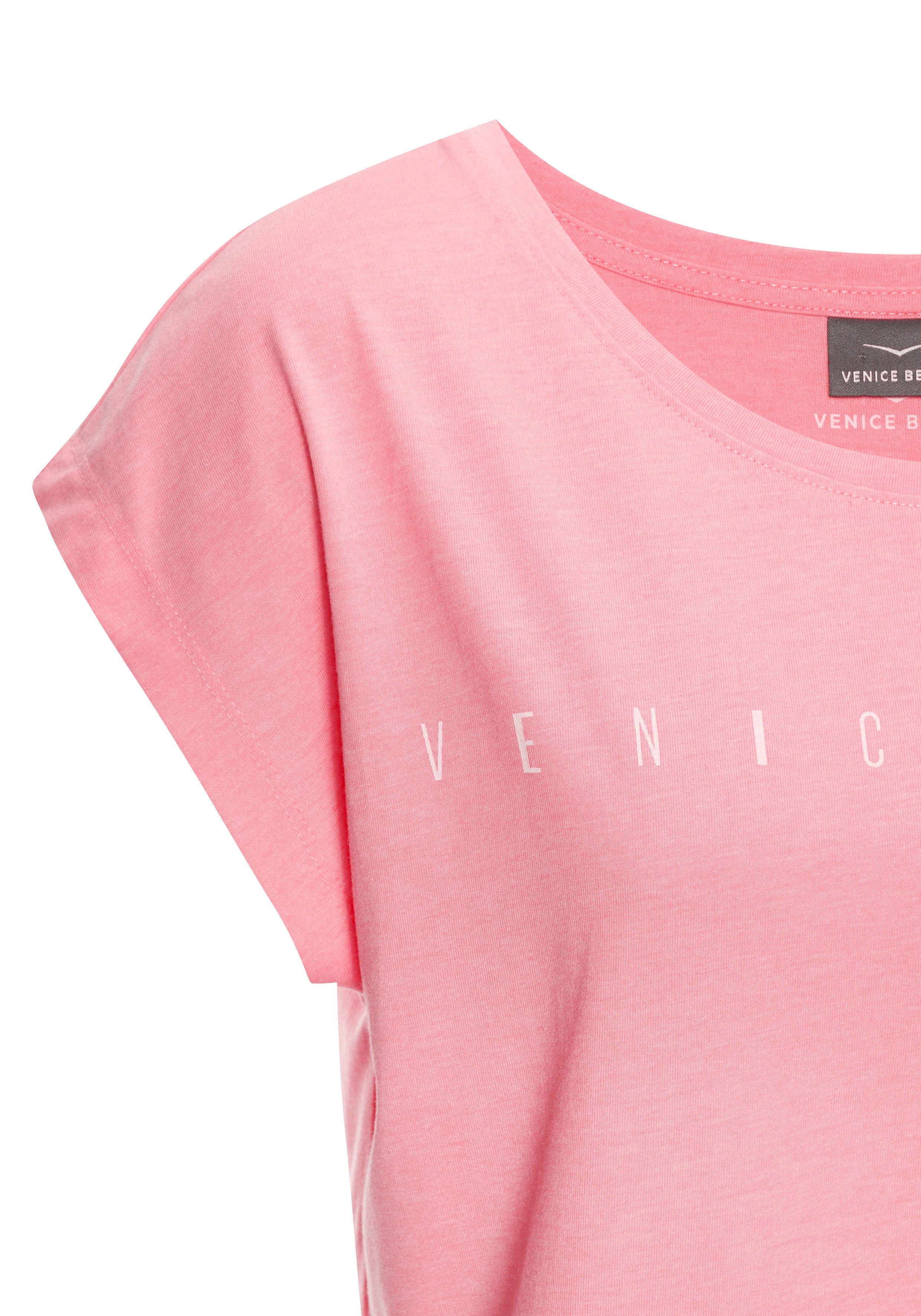 Venice Beach Kurzarmshirt mit Frontdruck, T-Shirt aus Baumwollmischung, Basic, casual