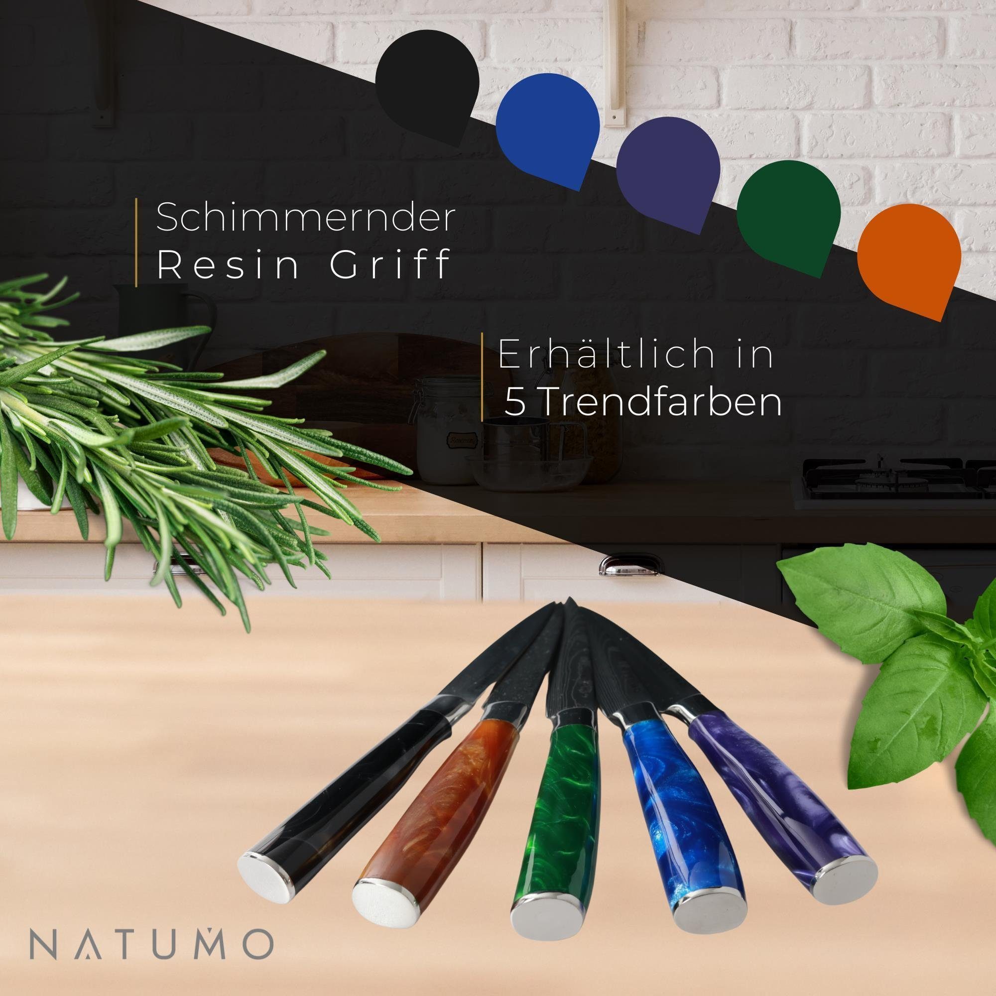 natumo Allzweckmesser NATUMO Küchenmesser Lila Profi Messerset 9-teilig. in scharfes Set HRC 56