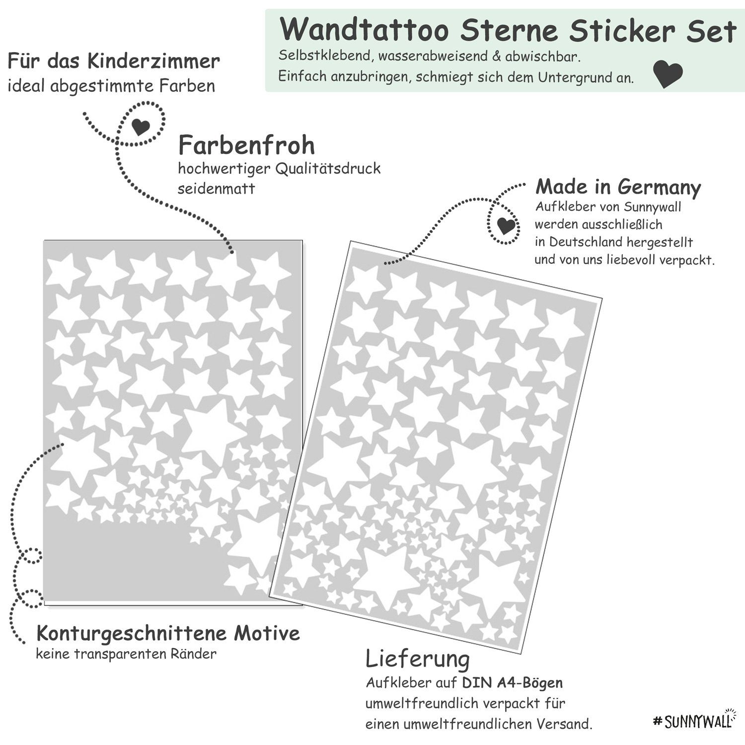 Sunnywall Wandtattoo Sterne Aufkleber Stars Wandsticker bunt, Sternenhimmel Wandtattoo, konturgeschnitten