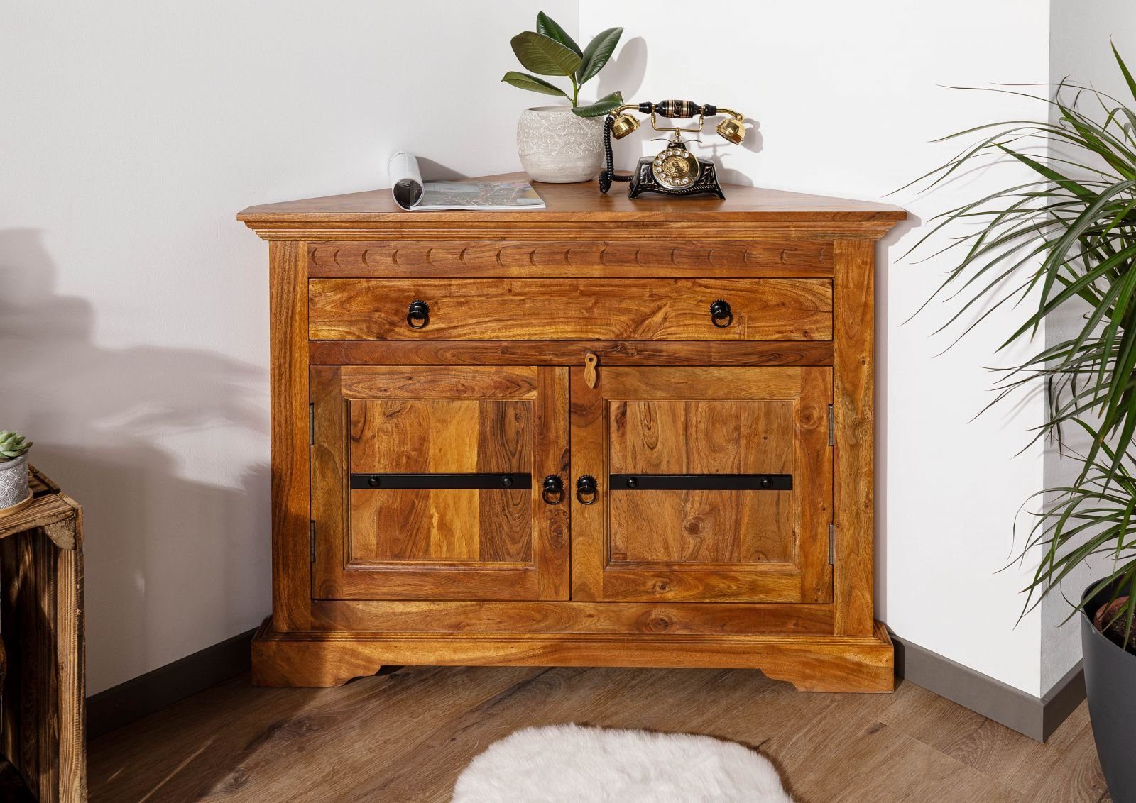 Massivmoebel24 Kommode OXFORD (Massivholz), Eckkommode Akazie 107x54x80 honig  lackiert OXFORD #0505