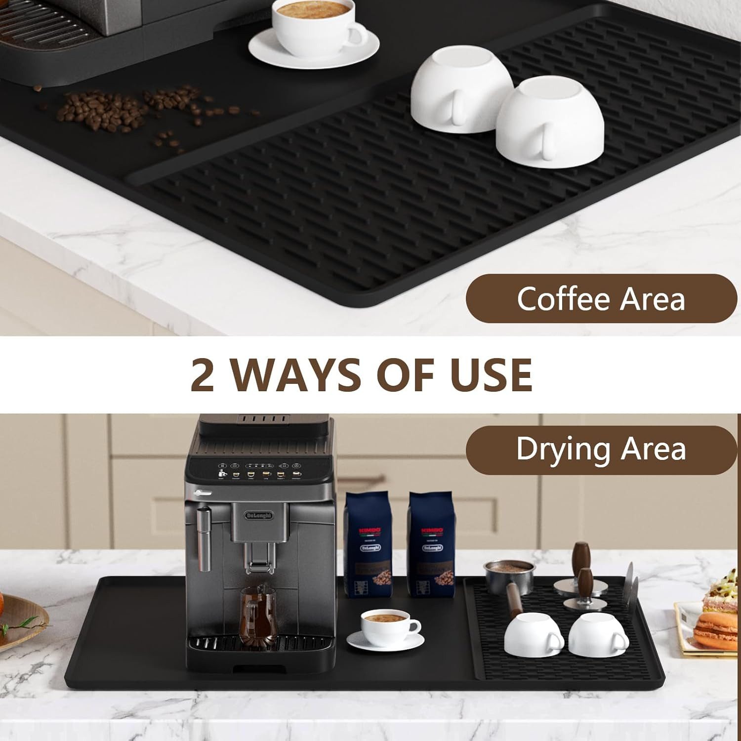 wohnTRAUM24 Abtropfmatte Abtropfmatte aus Silikon, 2-in-1 Silikon Matte für Kaffeemaschine, Zubehör für Kaffeemaschinen, Kaffeepadmaschinen, Siebträgermaschinen – Bild 5 von 5