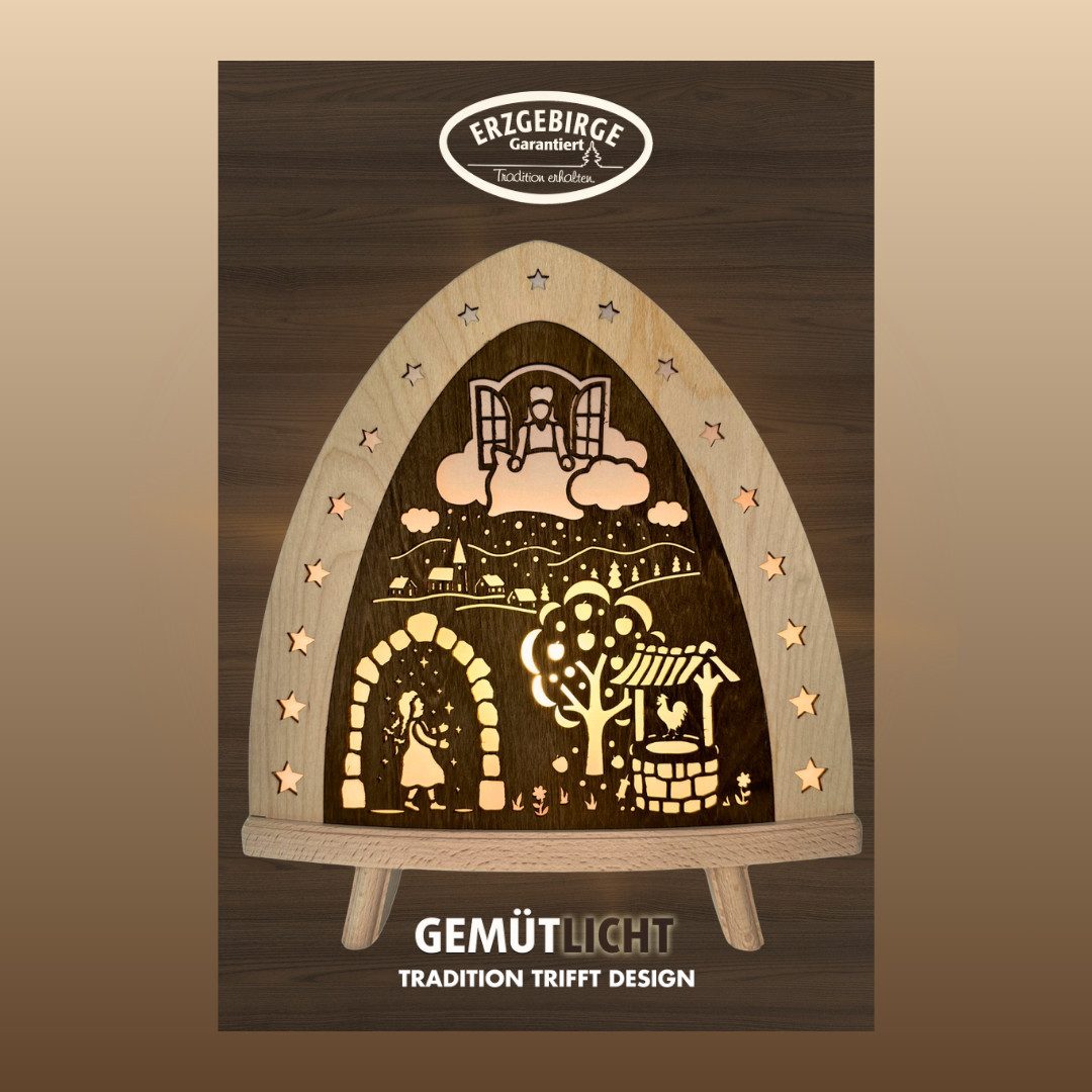 Weigla LED Dekolicht Frau Holle, BxHxT: 30x32x6 cm, LED wechselbar, Weihnachtsdeko aus dem Erzgebirge, Holz Buche