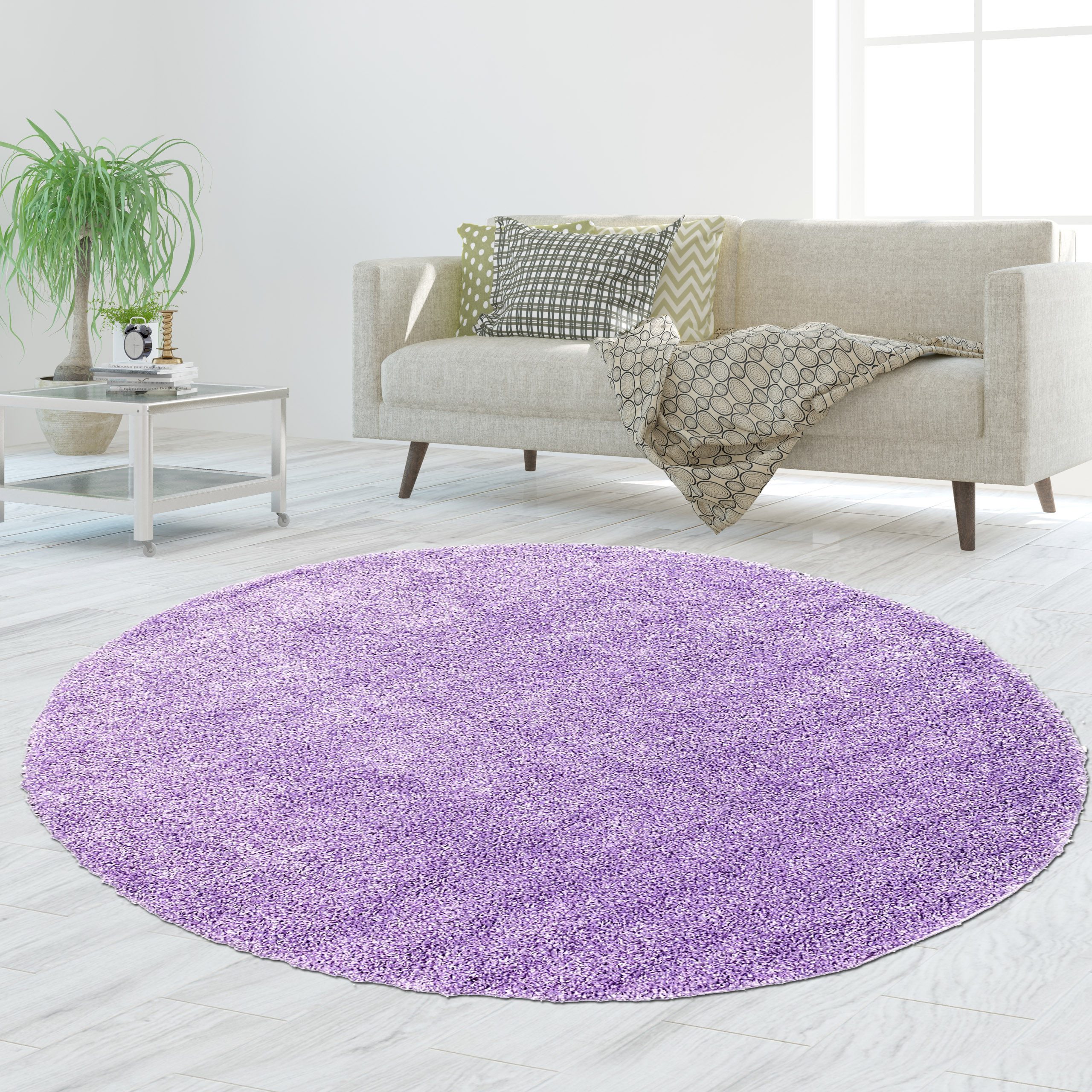TeppichHome24 Teppich Hochflor-Teppich in Flieder, rechteckig, günstig online kaufen