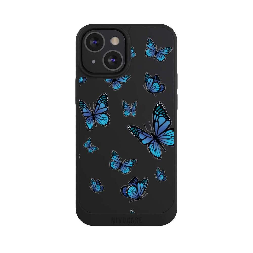 NIVOCASE Handyhülle Schmetterling Muster transparent Butterfly Pattern Transparent, Apple iPhone 13 Mini Handyhülle Hülle NIVOpure Case Schwarz