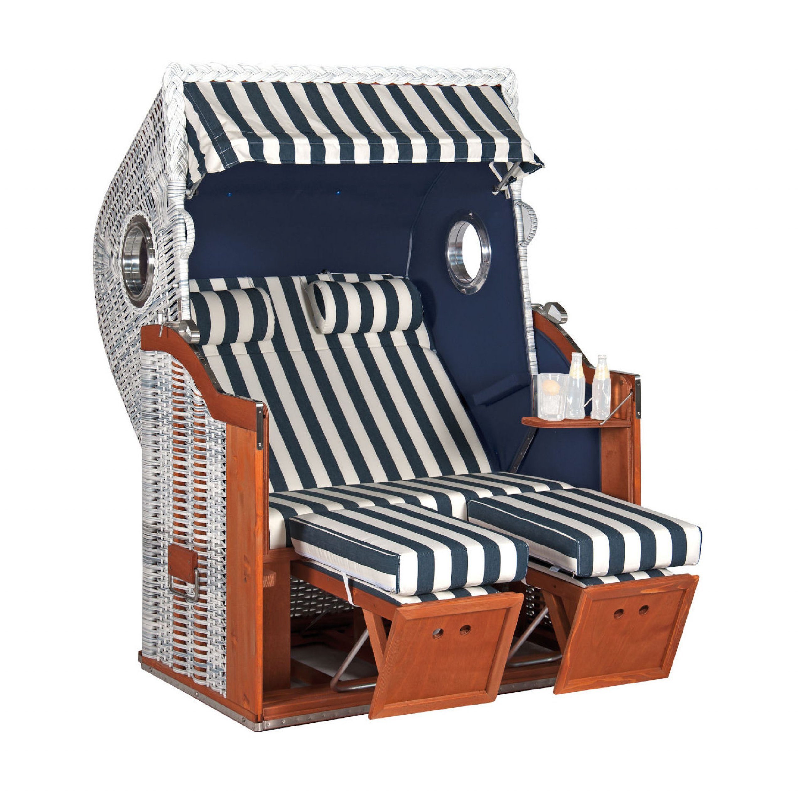 SonnenPartner Strandkorb Sonnenpartner Classic 2-Sitzer Strandkorb Halbliegemodell Bullaugen