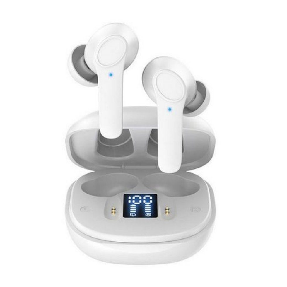 REDOM Wireless Kopfhörer Headset Ohrhörer Earbuds Bluetooth HiFi Stereo Bluetooth-Kopfhörer (True Wireless, Voice Assistant, Bluetooth, LED Ladestandsanzeige, Steuerung für Anrufe und Musik, Wasserdicht, Touch) Weiß