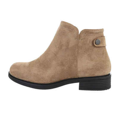 Ital-Design Damen Elegant Stiefelette Blockabsatz Flache Полусапожки in Hellbraun