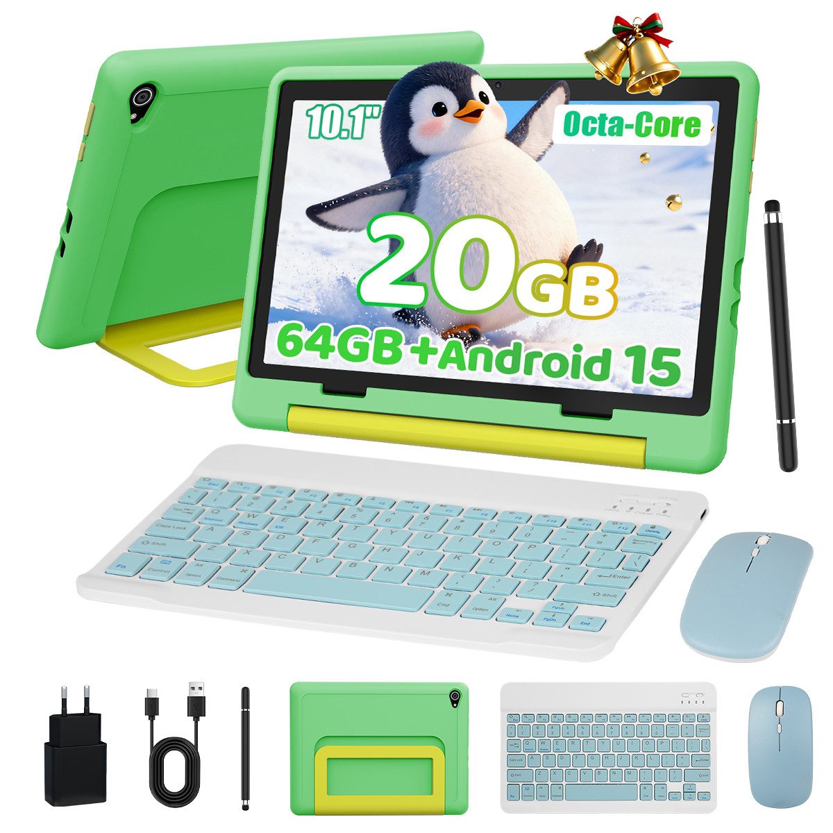 BUFO Android 15 10-Zoll, 20(3+17) GB RAM + 64 GB ROM (TF Expand 1TB) Kinder Tablet (10", 64 GB, Android 15, WiFi 6, mit Tastatur/Maus/Stift, Augenschutz-Tablet mit Eltern-Kontrolle)