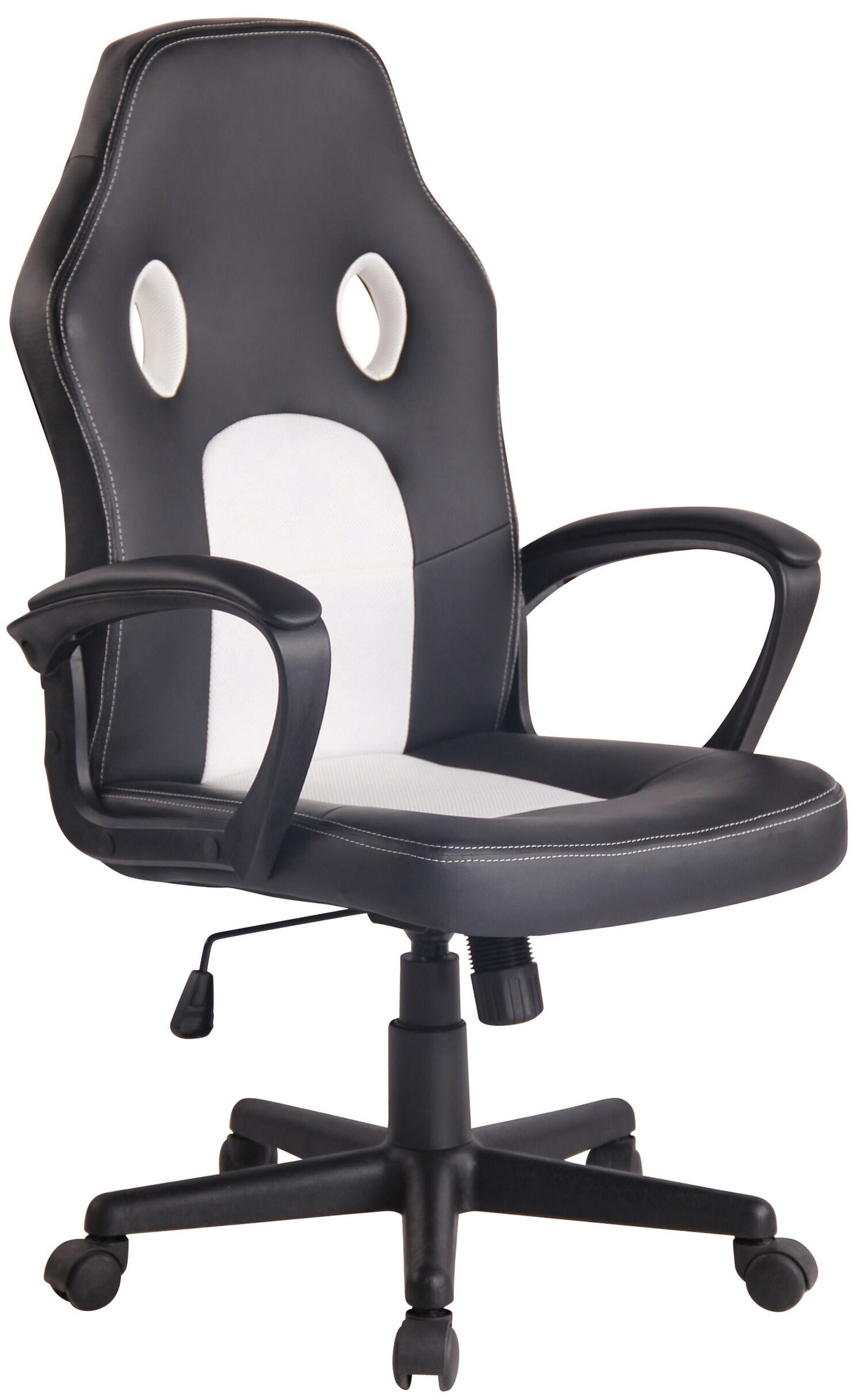 TPFLiving Gaming-Stuhl Elon mit bequemer Rückenlehne - höhenverstellbar und 360° drehbar (Schreibtischstuhl, Drehstuhl, Chefsessel, Bürostuhl XXL), Gestell: Kunststoff schwarz - Sitz: Kunstleder, Netzbezug schwarz/weiß