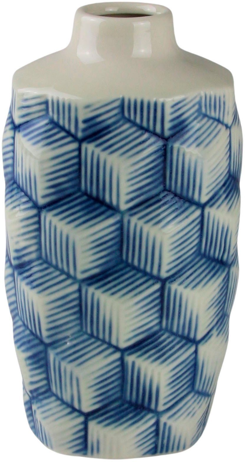 AM Design Dekovase Raute, blau-weiß, Tischvase aus Keramik (1 St), Keramikvase, Dekoobjekt, Blumenvase