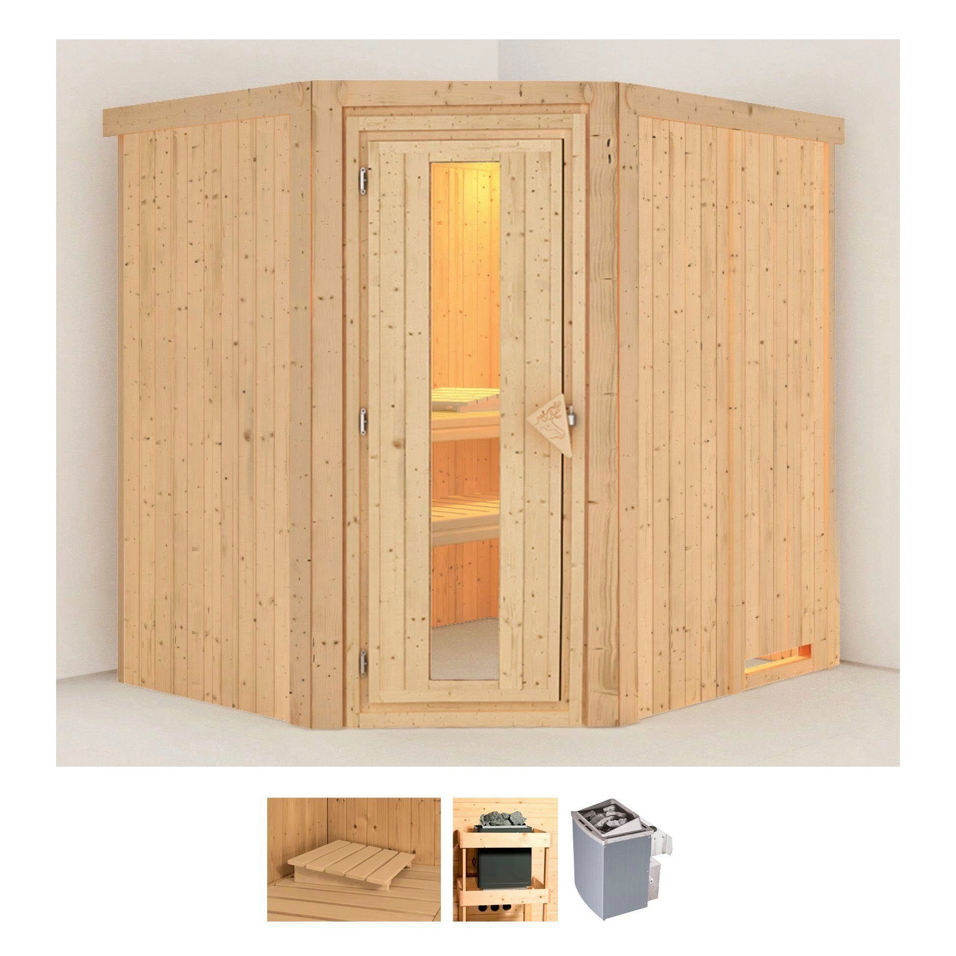 Karibu Sauna Siirin, BxTxH: 196 x 170 x 198 cm, 68 mm, (Set) Ofen 9 kW integr. Strg