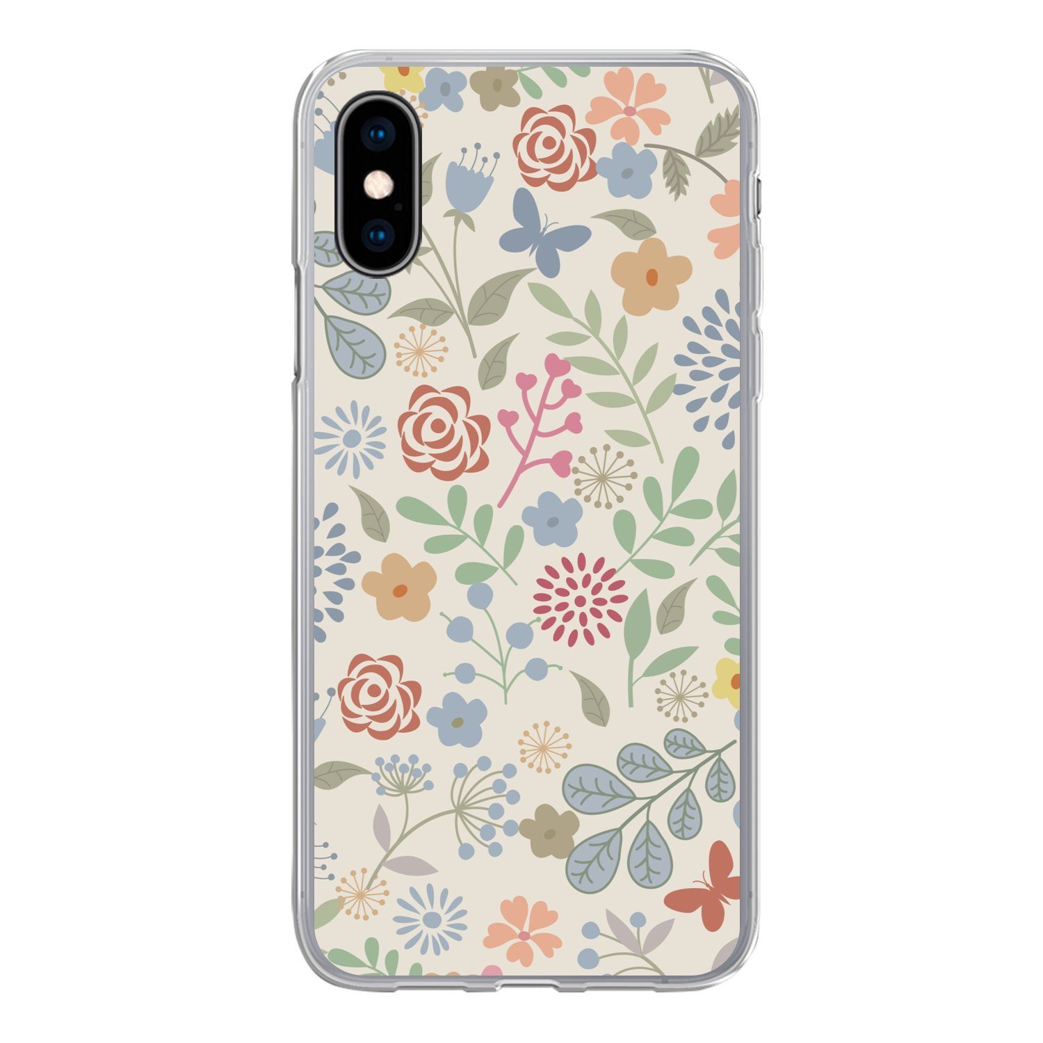 MuchoWow Handyhülle für Apple iPhone X Eine Blumenmuster-Illustration mit vielen Blumen, Smartphone-Bumper, Print, Handy Schutzhülle Dünn