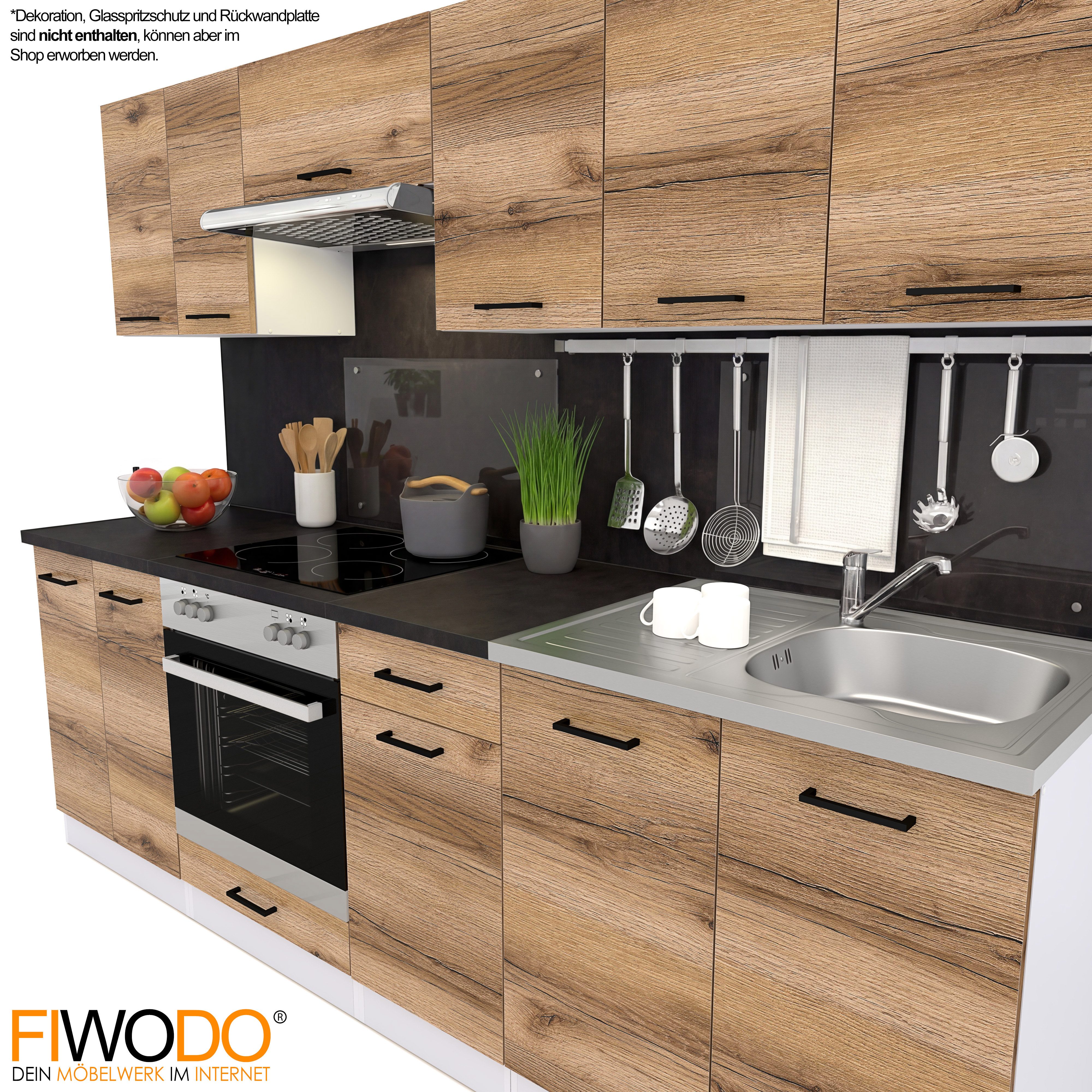 FIWODO.de - Votre magasin de meubles en ligne : Cuisine, kitchenette 240 cm avec électroménager, évier et plan de travail (ensemble), largeur 240 cm, avec évier, avec plan de travail
