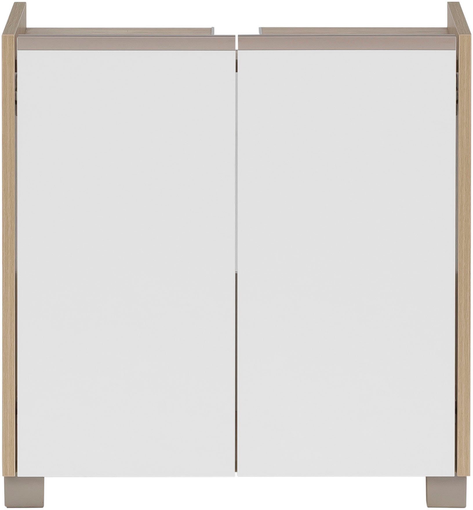 welltime Waschbeckenunterschrank Juba Breite 56,9 cm Eiche Hell Dekor mit fühlbarer Holzstruktur, Beschläge aus Metall