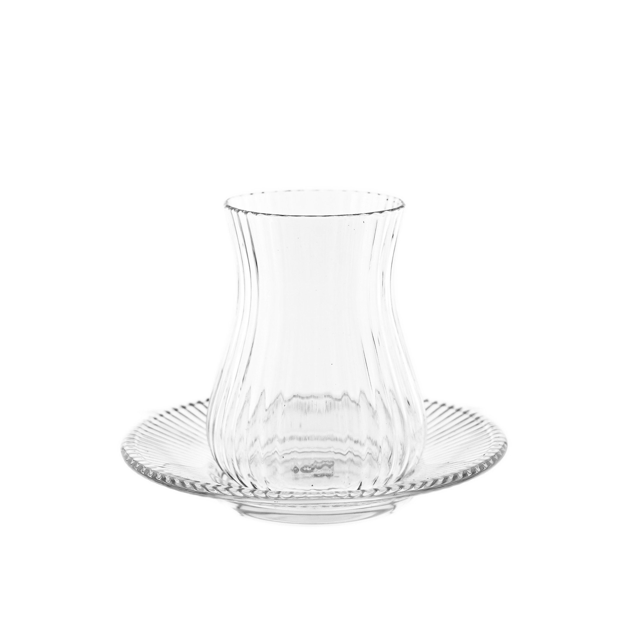 Mulex Teeglas Style Teegläser-Set mit Untertassen - 6er-Set im Relief-Design, 160 ml, 12-tlg., Glas