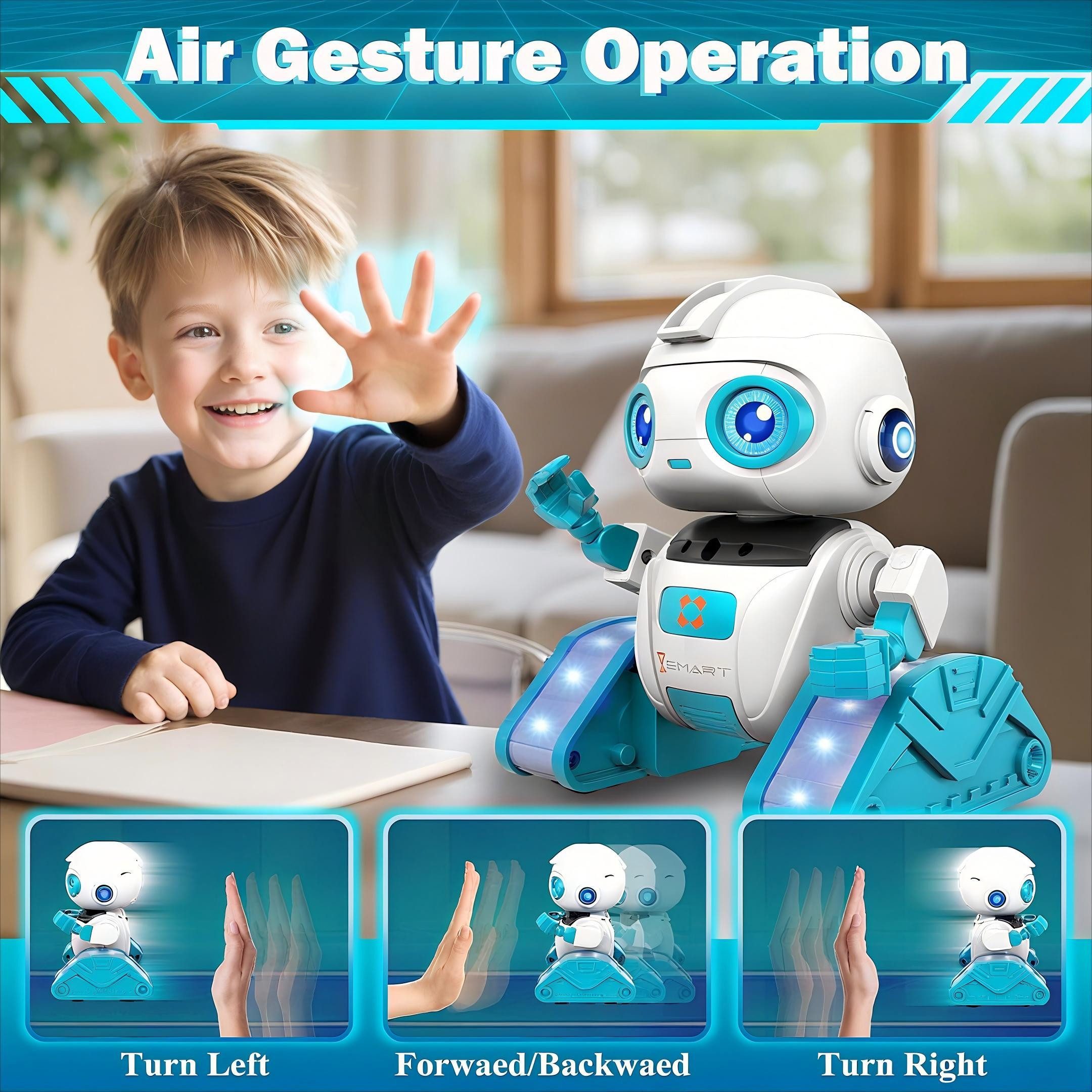 Ophy RC-Roboter Wiederaufladbarer RC-Roboter für Kinder ab 3–10 Jahre (Roboter-Spielzeug Geschenk), mit Projektion, LED-Augen, Musik & Gestensensor