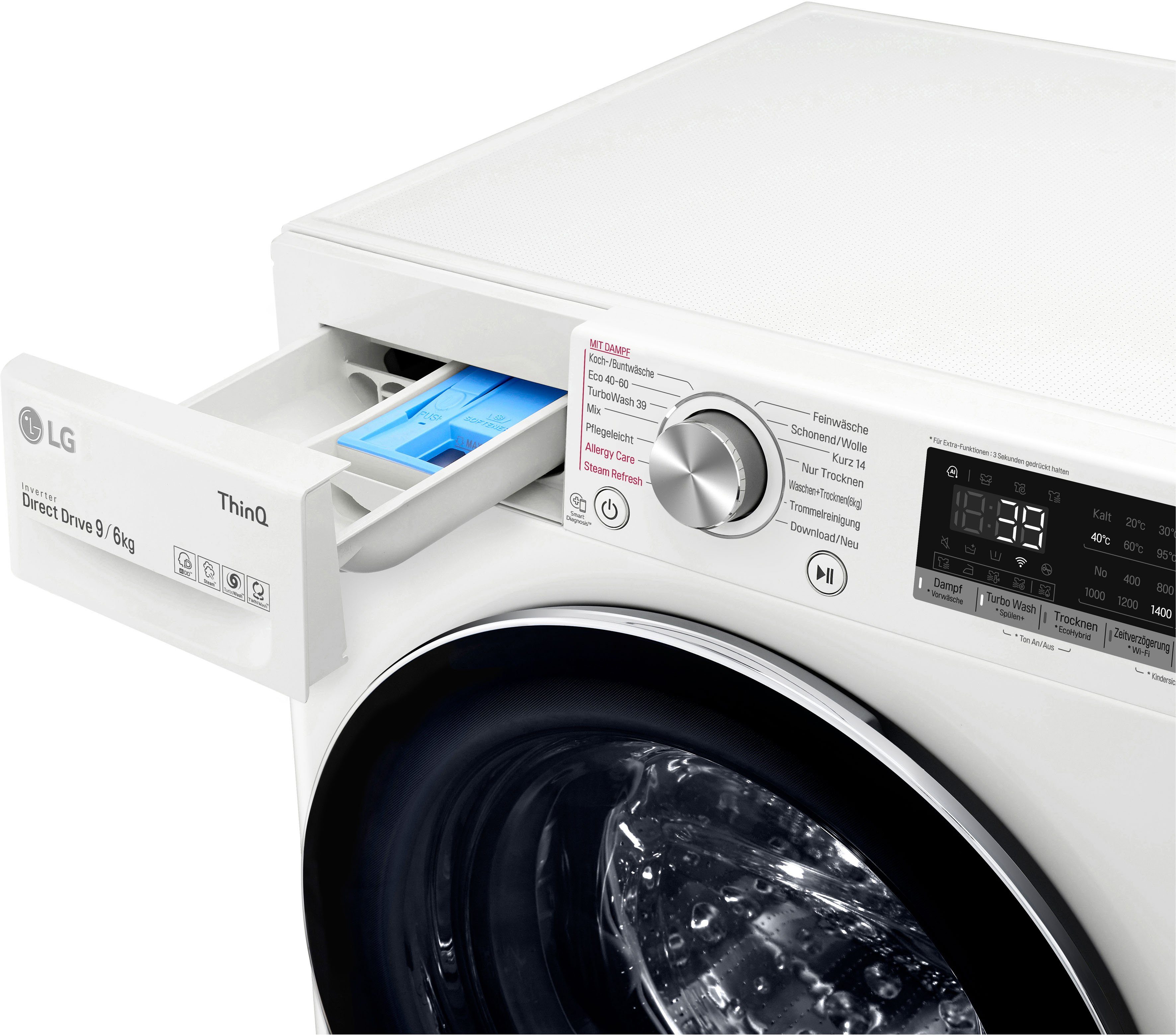 39 1400 6 V7WD96H1A, LG TurboWash® kg, nur - U/min, in 9 Waschtrockner Minuten kg, Waschen