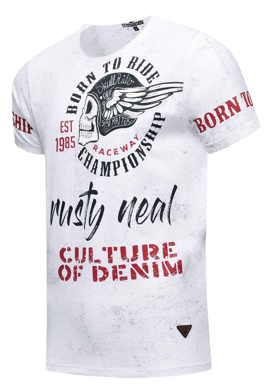 Rusty Neal T-Shirt Reverse Oil Wash mit Front & Backprint Vintage Bikerwear