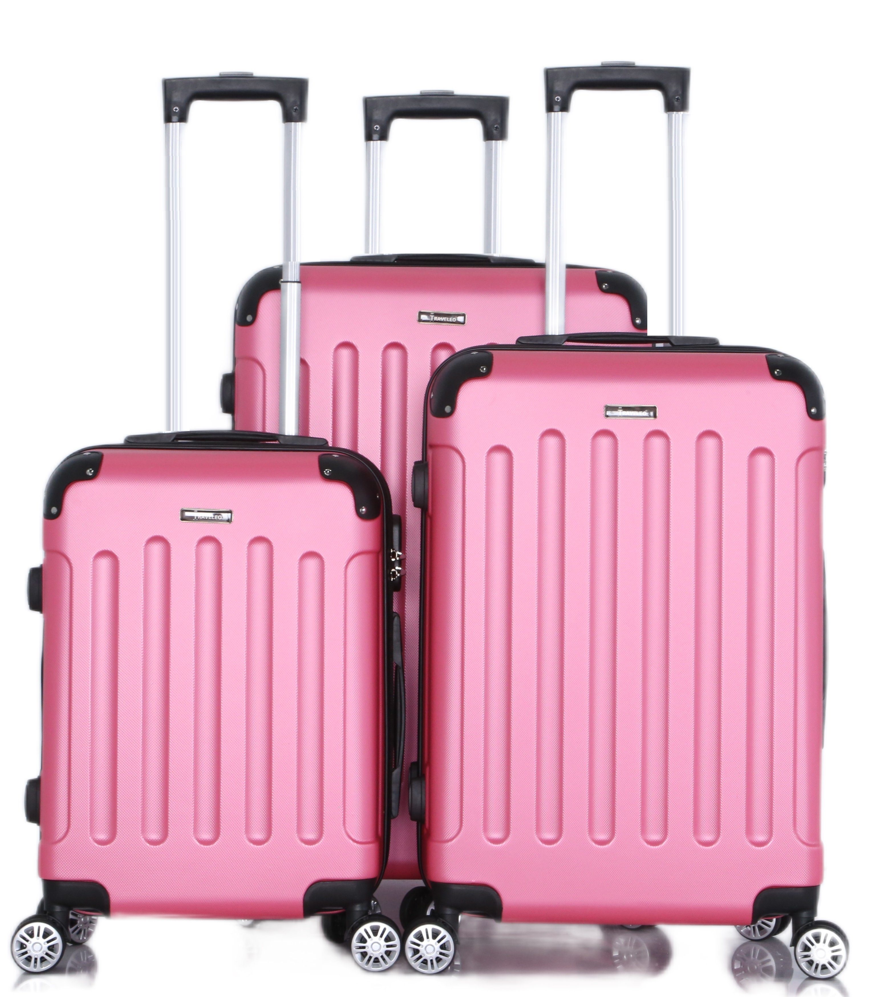 Cheffinger Kofferset Reisekoffer 3 tlg Hartschale Kofferset Handgepäck Gepäck Reisetasche Pink