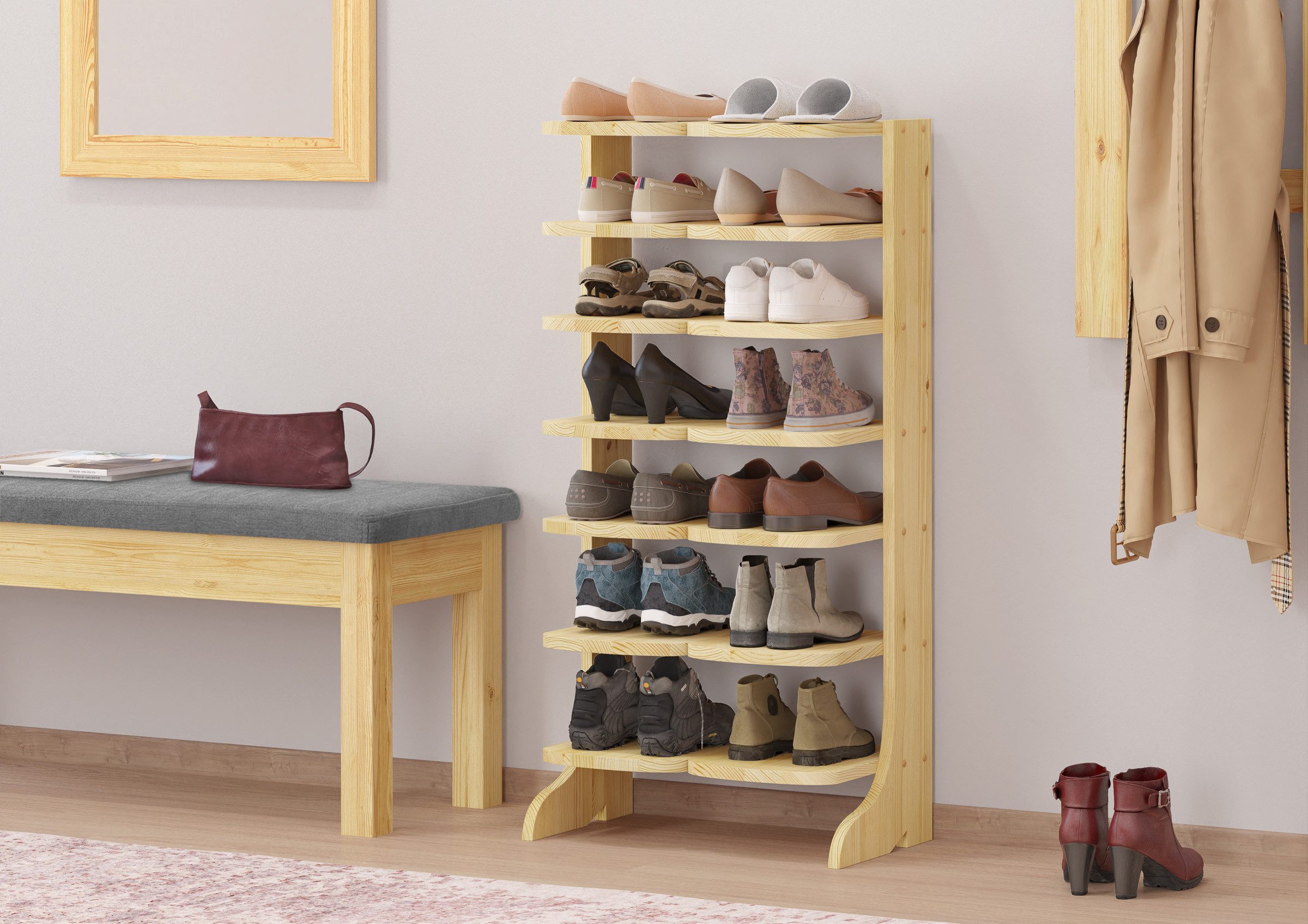 ERST-HOLZ Schuhregal Schuhregal Schuhständer Kiefer Massiv für 14 Paar Schu günstig online kaufen