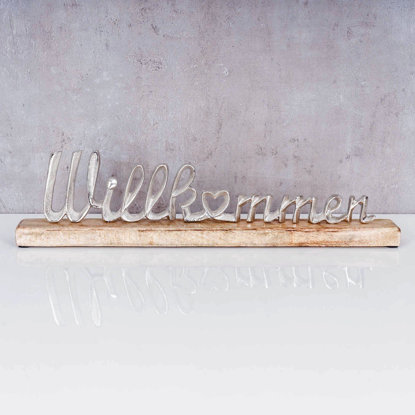 Metall Holz Willkommen Levandeo® Mango Deko-Schriftzug, L45cm Schriftzug Deko Silber Tischdeko