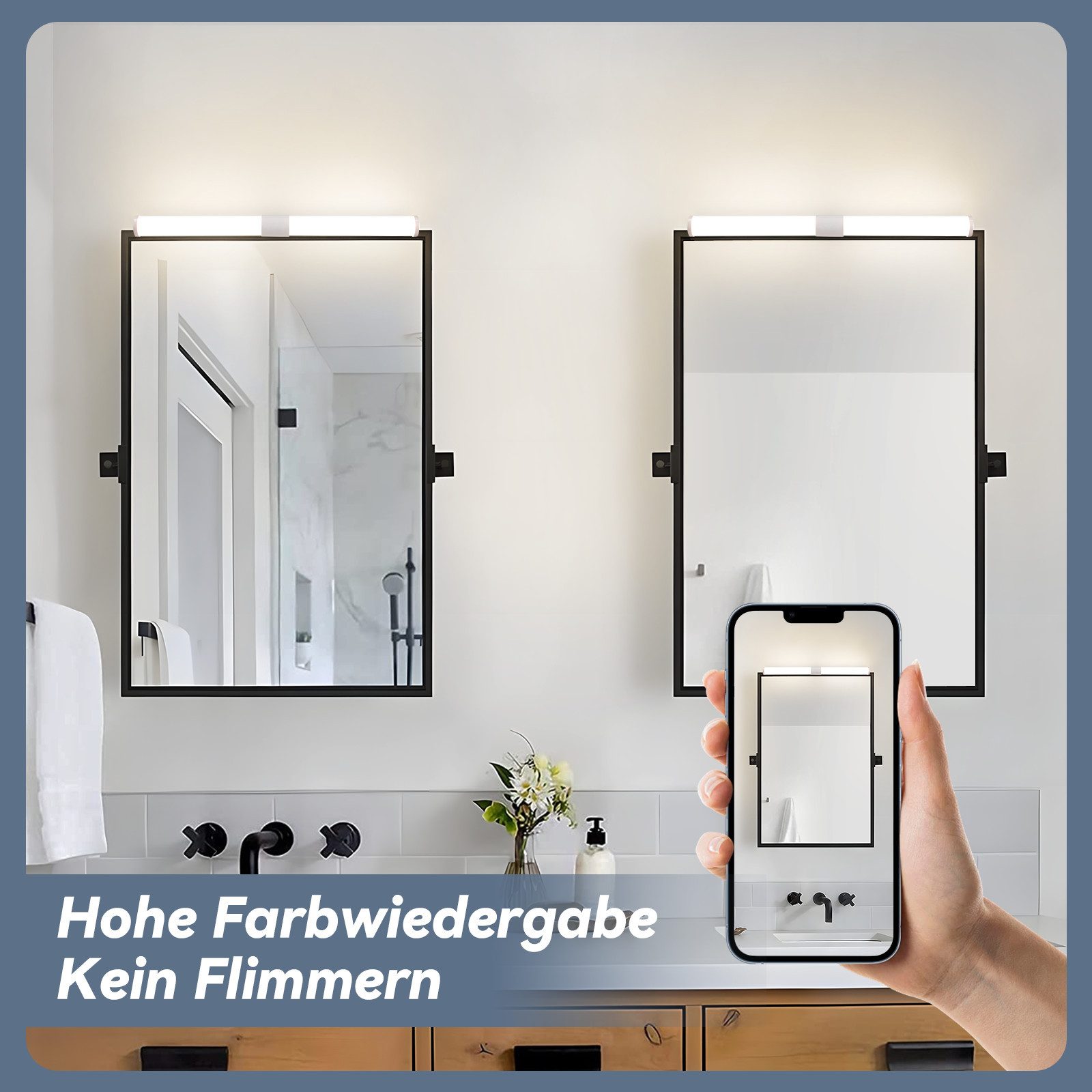 Glitzerlife Spiegelleuchte Weiß LED Spiegelleuchte - 40CM 6W Badlampe Wand Klemmbar IP44 Wasserdicht 4000K Neutralweiß Moderne Badlampe Für Badschrank Keller Küche_voghion.com