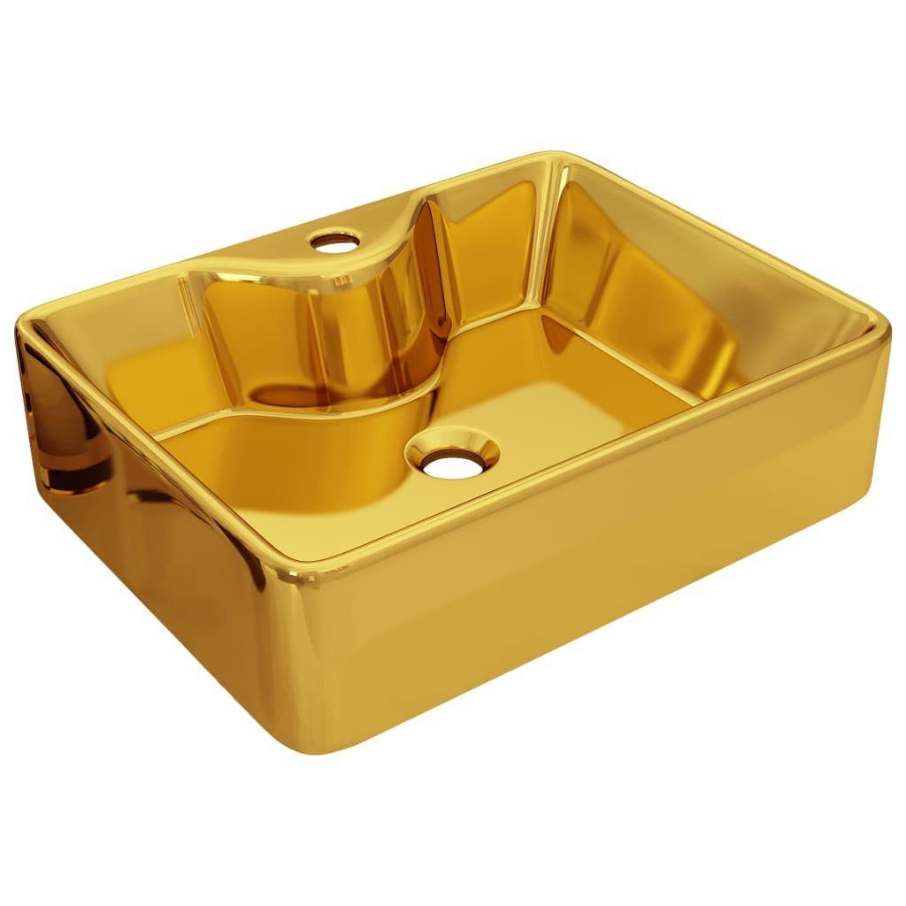 vidaXL Waschbecken Waschbecken mit Wasserhahnloch 48 x 37 x 13,5 cm Keramik Golden