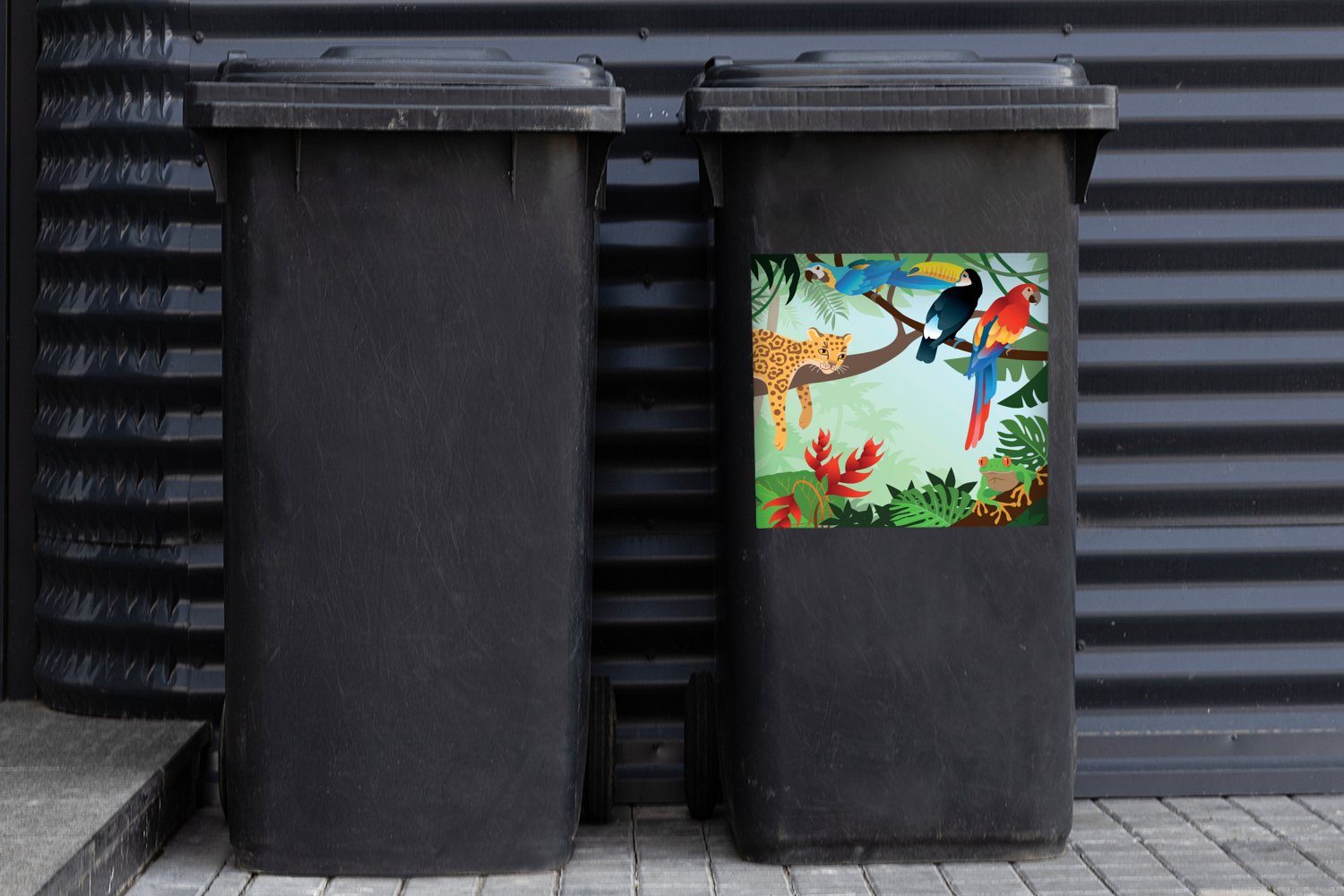 MuchoWow Wandsticker Container, Mädchen Abfalbehälter Jungen - - Tukan (1 - Mülleimer-aufkleber, Mülltonne, Sticker, - St), Leopard Dschungeltiere