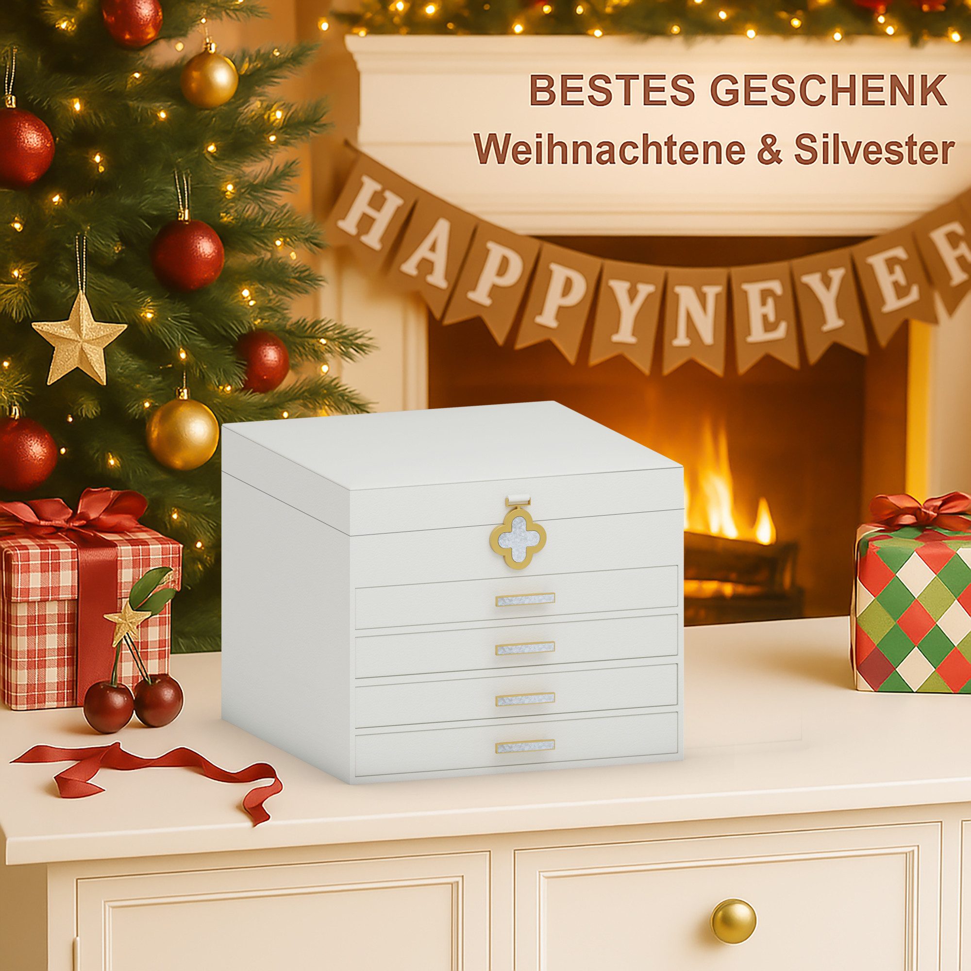 AdelDream Schmuckkasten ADEL DREAM 5-stöckige Schmuckkästchen mit Kleeblatt-Knopf – Bild 5 von 5