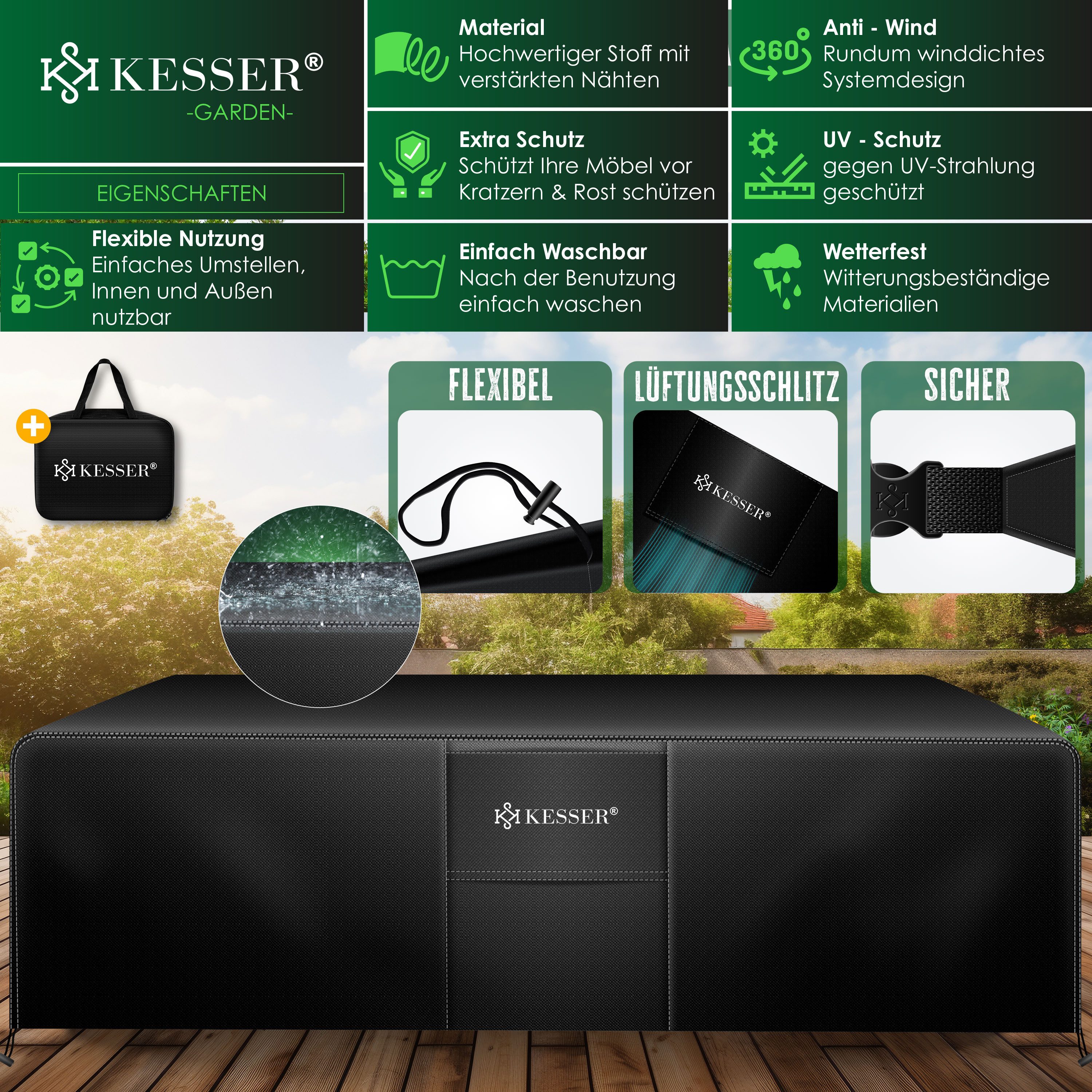 KESSER Gartenmöbel-Schutzhülle, UV- & Regenschutz Gartenmöbel Abdeckung Terrassen-Möbel Abdeckplane