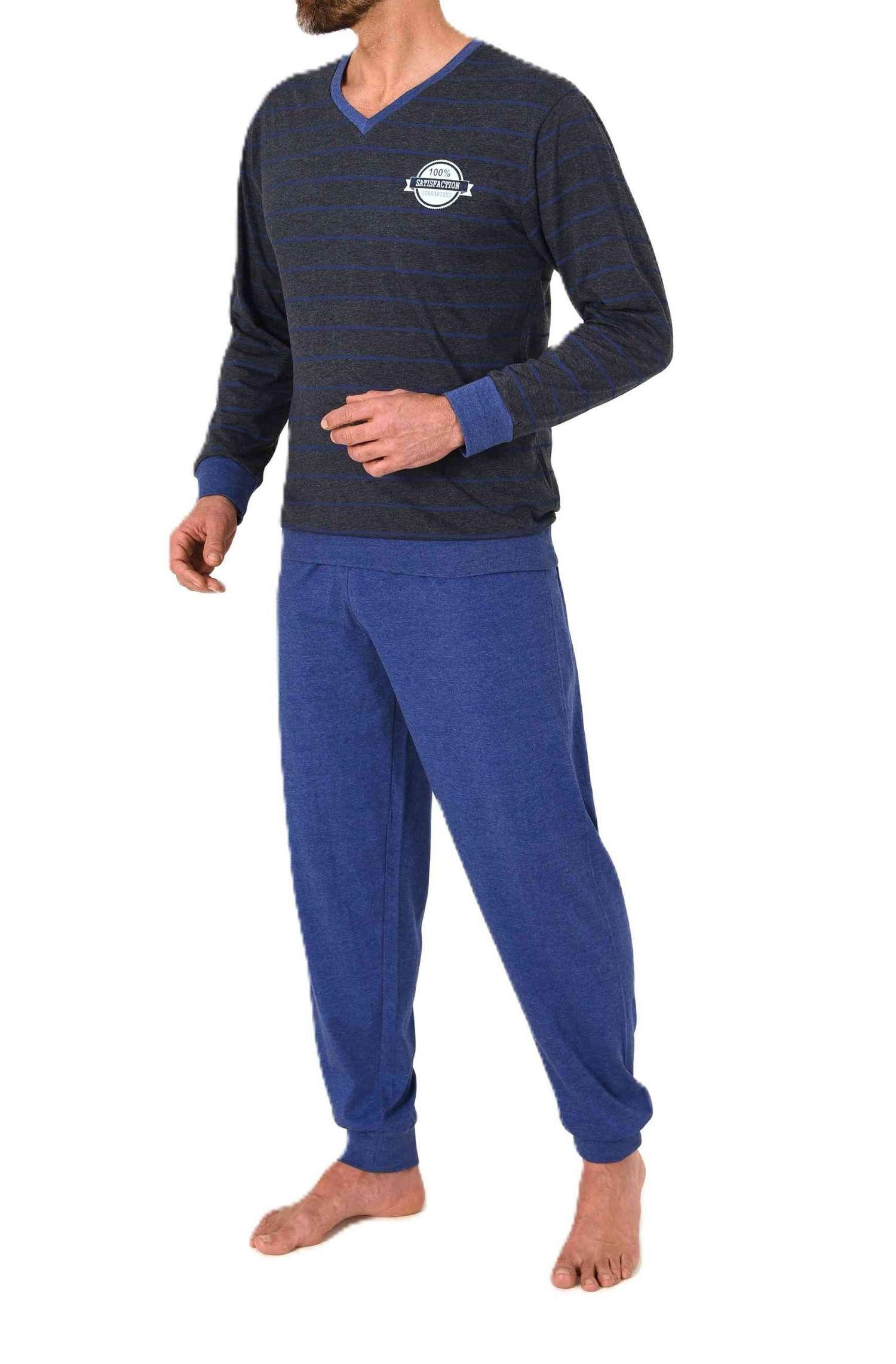 Normann Pyjama Normann Herren langarm Pyjama mit Bündchen in edler Streifenoptik