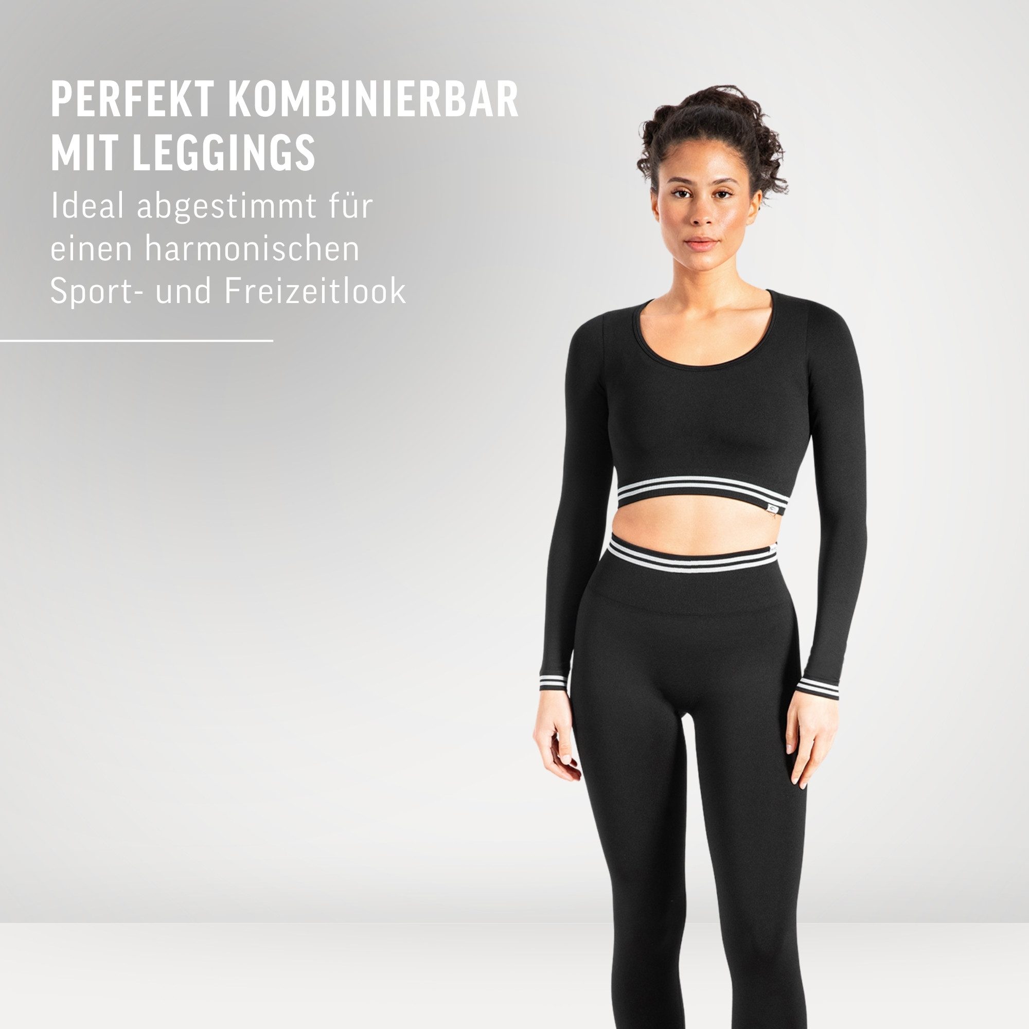 Smilodox Longsleeve Miriel, Oberteil figurbetonendes Crop Shirt Gym & Alltag Figurformend Elastisch Sicherer Halt mit Streifen an Bund und Ärmel