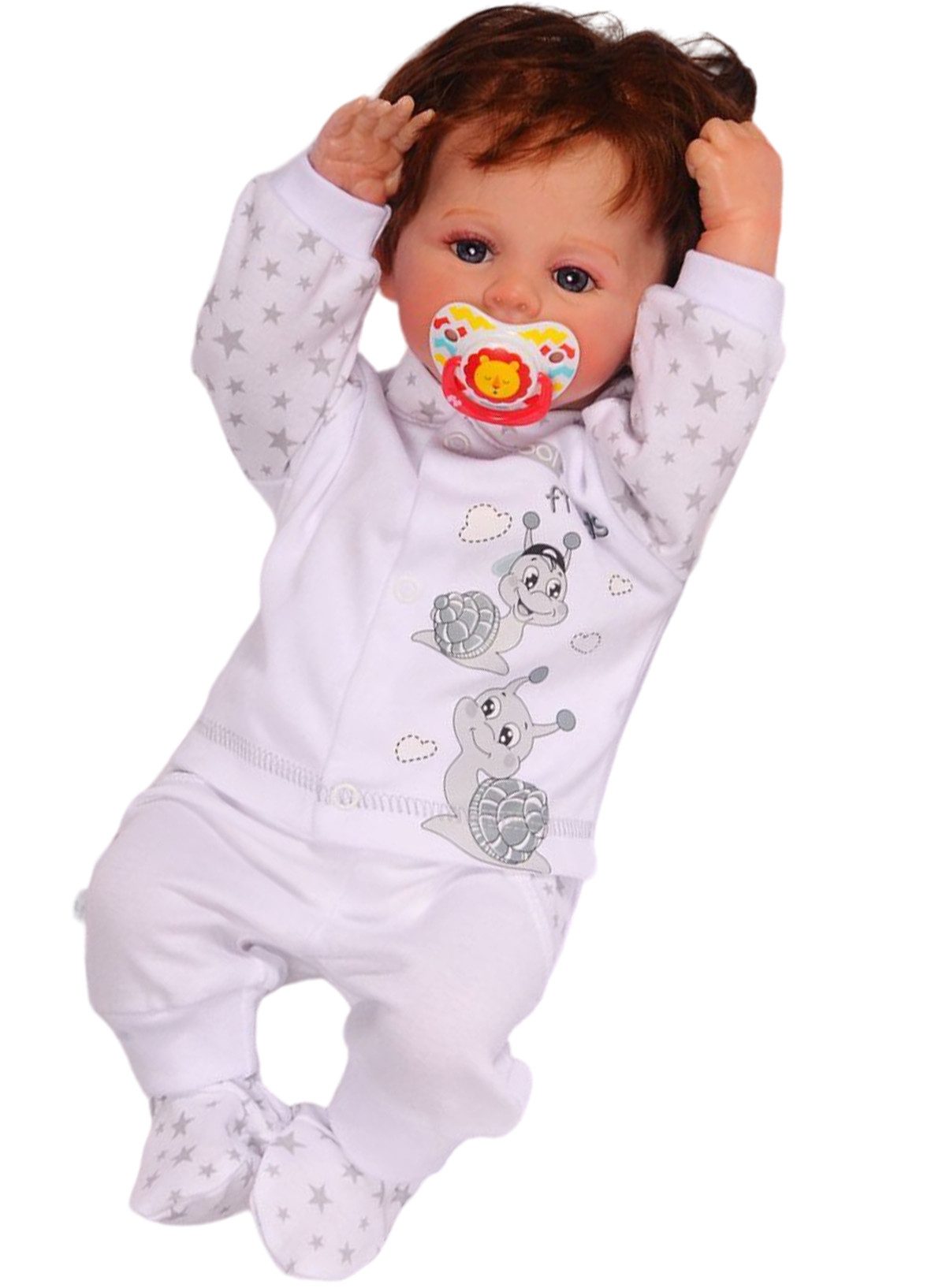 Langarmshirt & Hose Baby Anzug Schlupfhose und Hemdchen in Weiß mit Schnecke