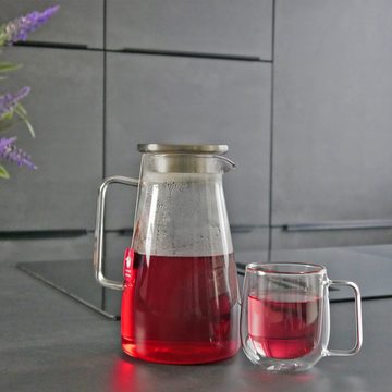 Intirilife Karaffe, (1-tlg), Glas Krug in KLAR - 1,5 Karaffe mit Henkel und Deckel