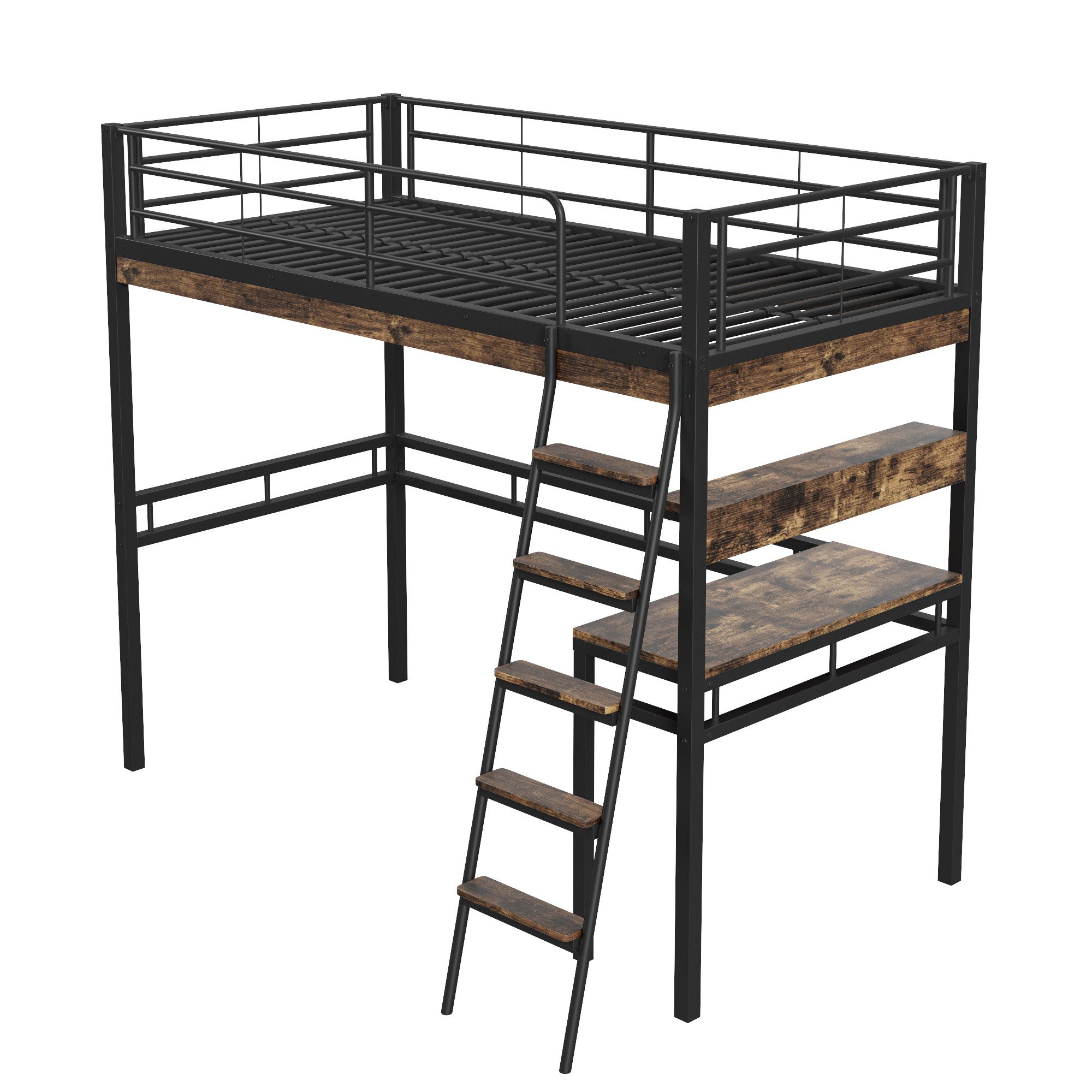 TavilaEcon Hochbett schwarz, Schreibtisch, Regale, Geländer, günstig online kaufen